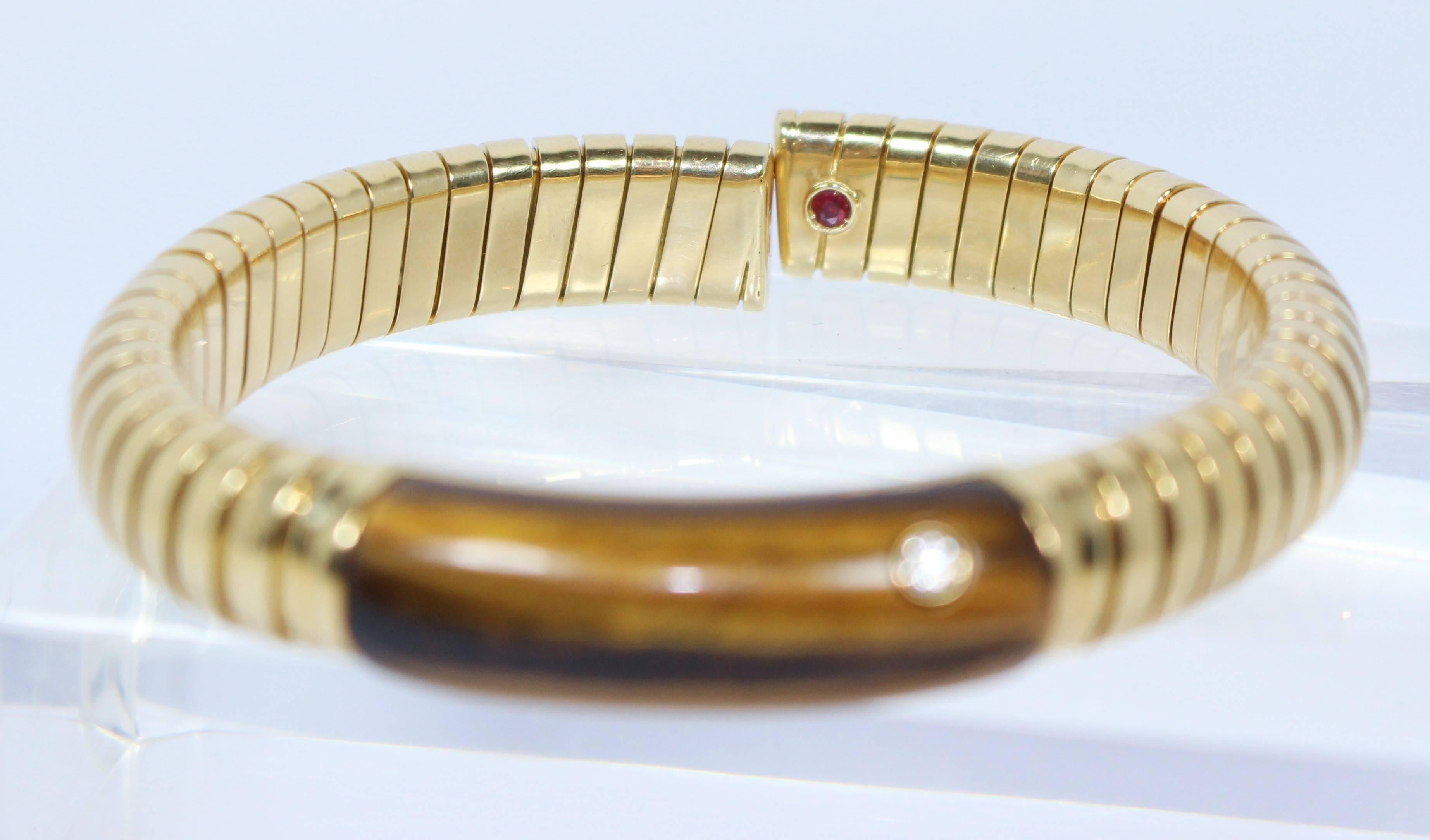 Tiger's Eye Ruby Diamond Gold Bracelet  For Sale 3