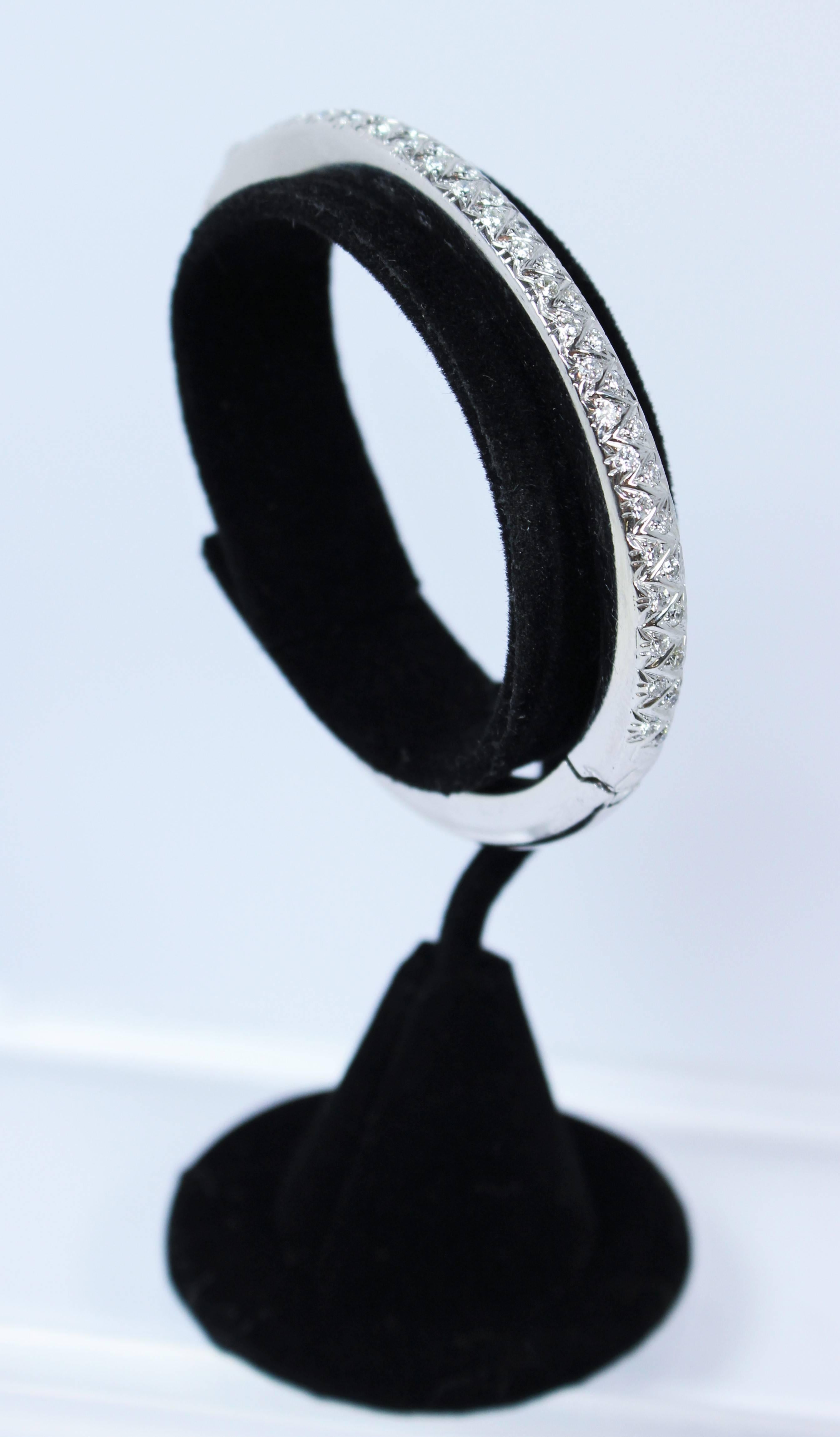 Women's Pave Diamond Gold Bangle Bracelet  For Sale