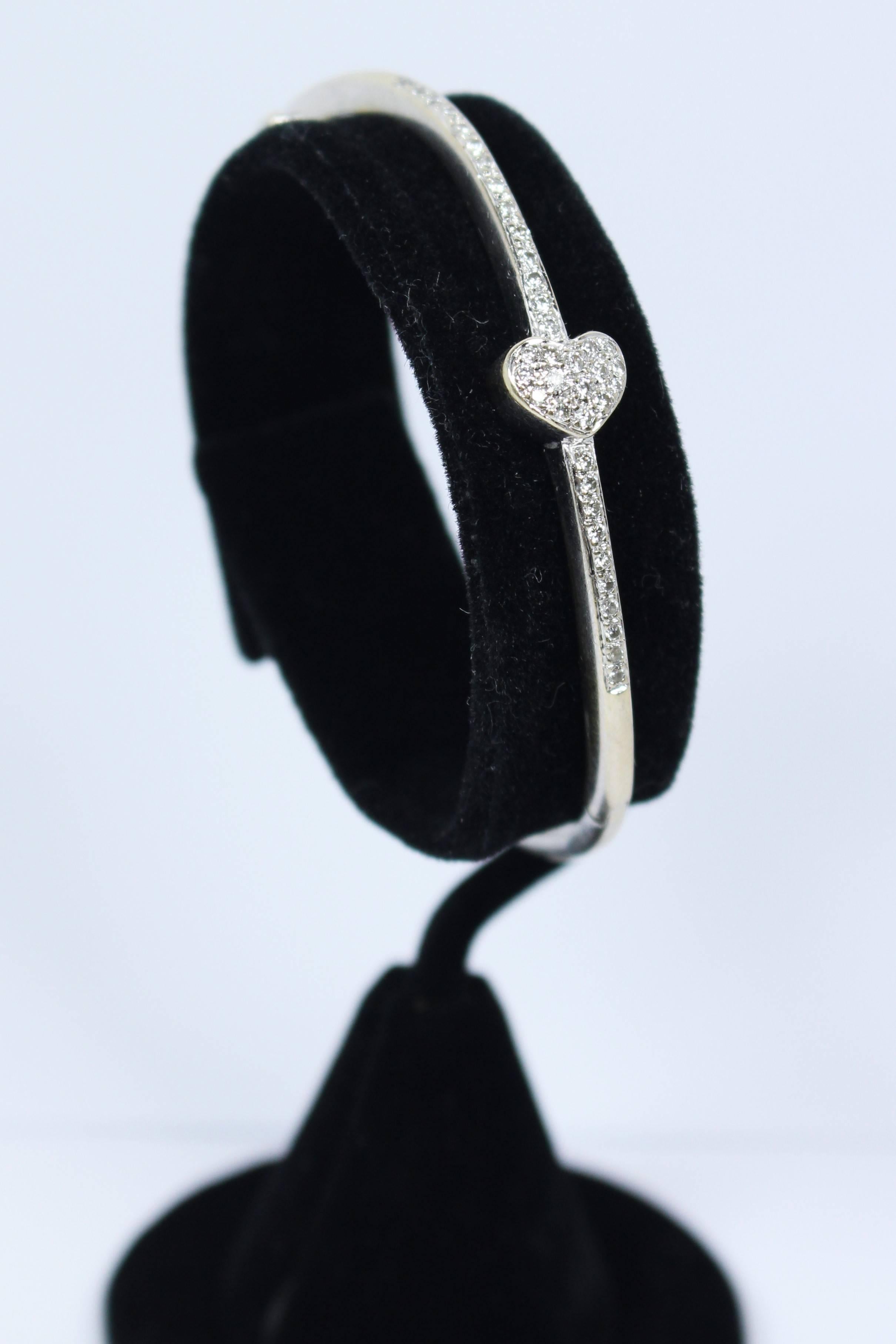 Women's Diamond Pave Gold Heart Bangle Bracelet