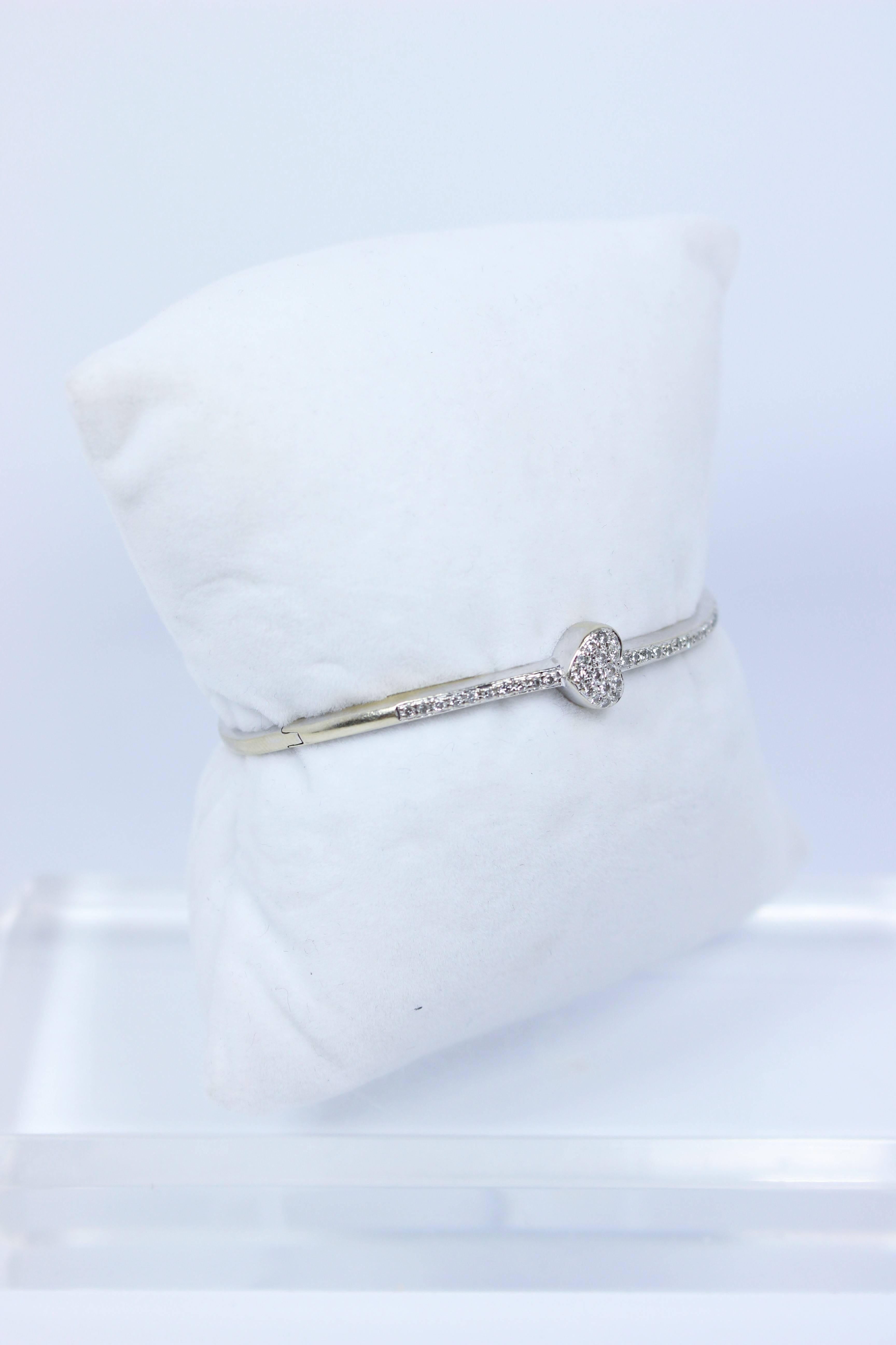 Diamond Pave Gold Heart Bangle Bracelet 3