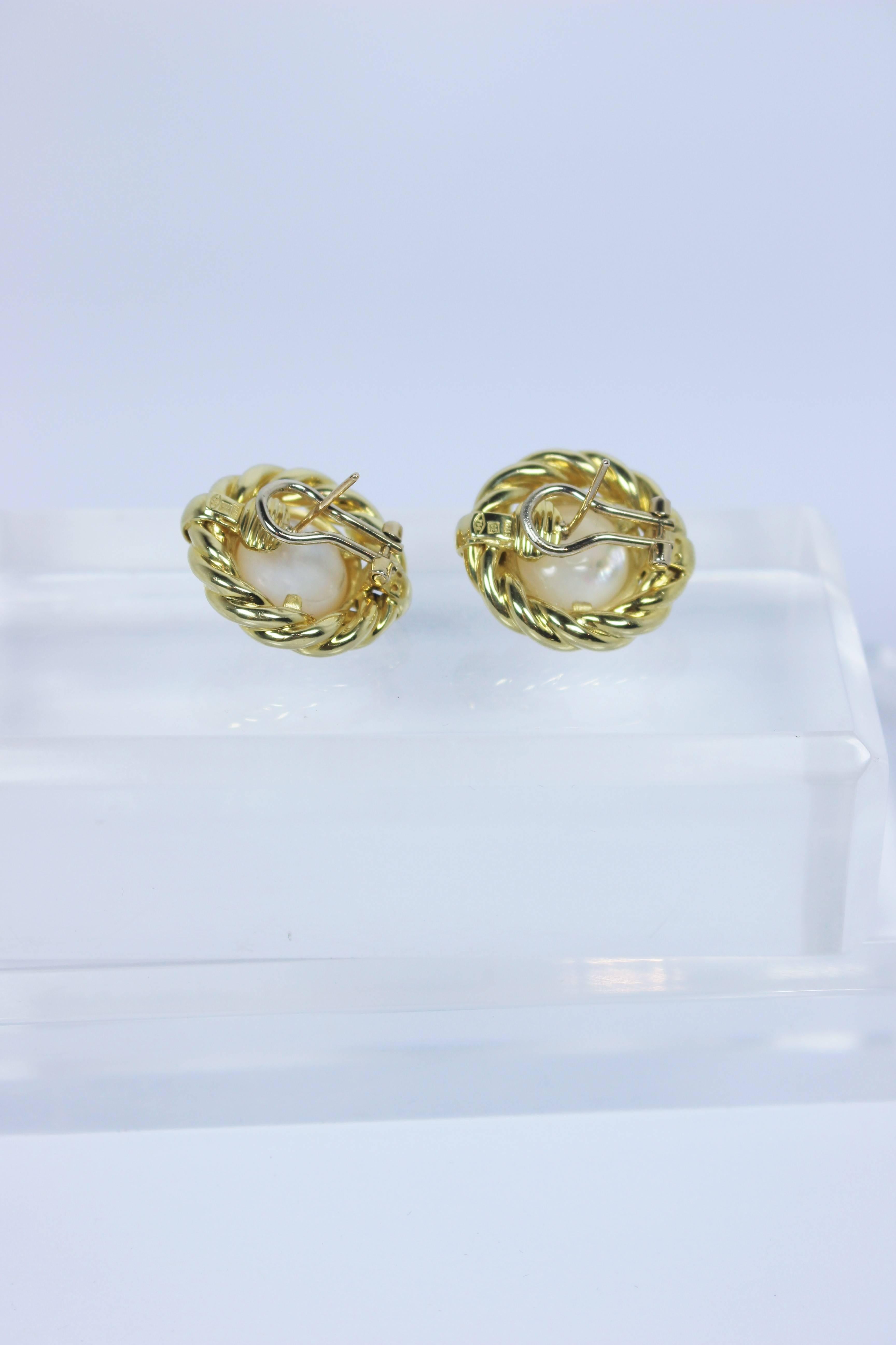 Mabe Pearl Gold Earrings  For Sale 4