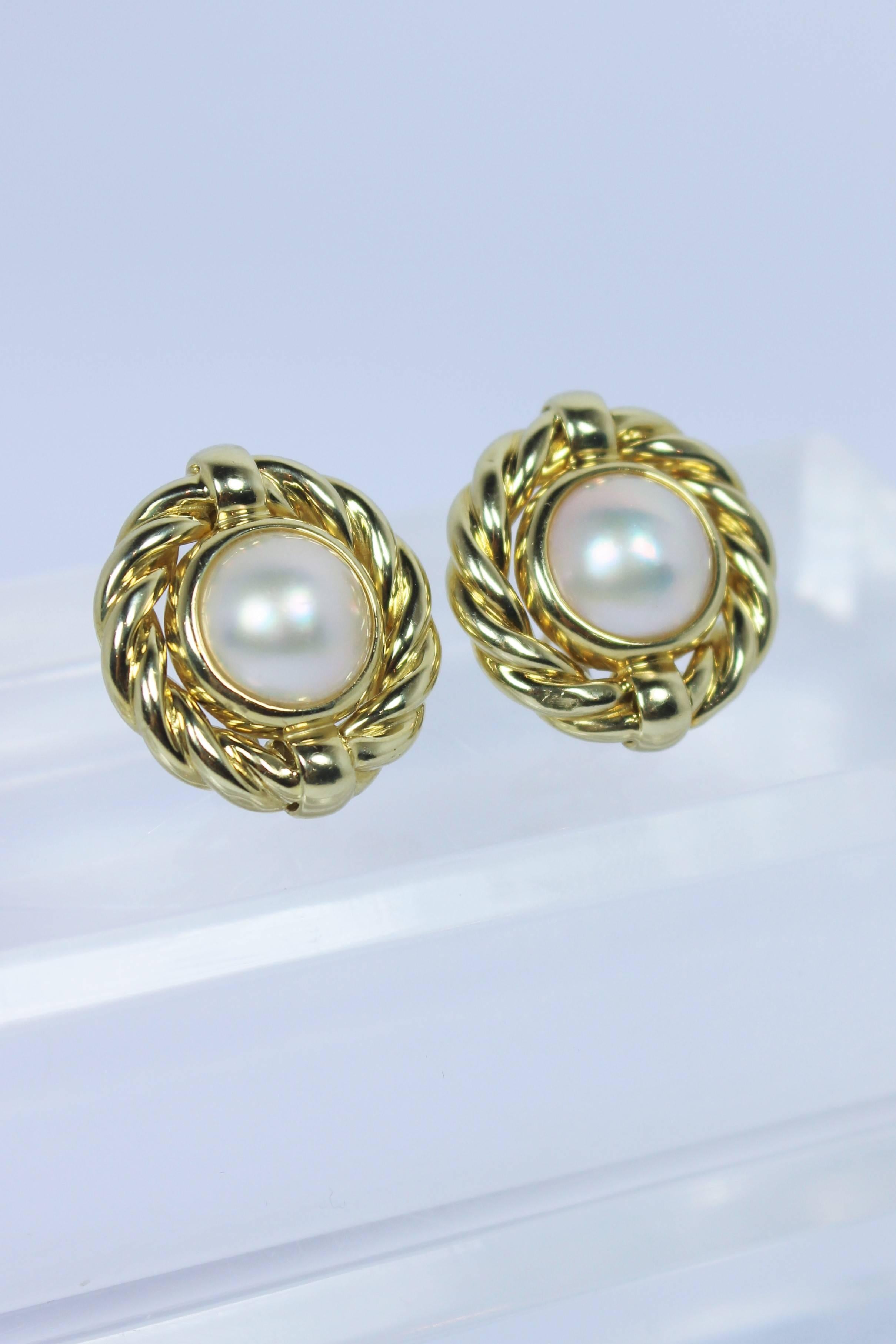 Mabe Pearl Gold Earrings  For Sale 1