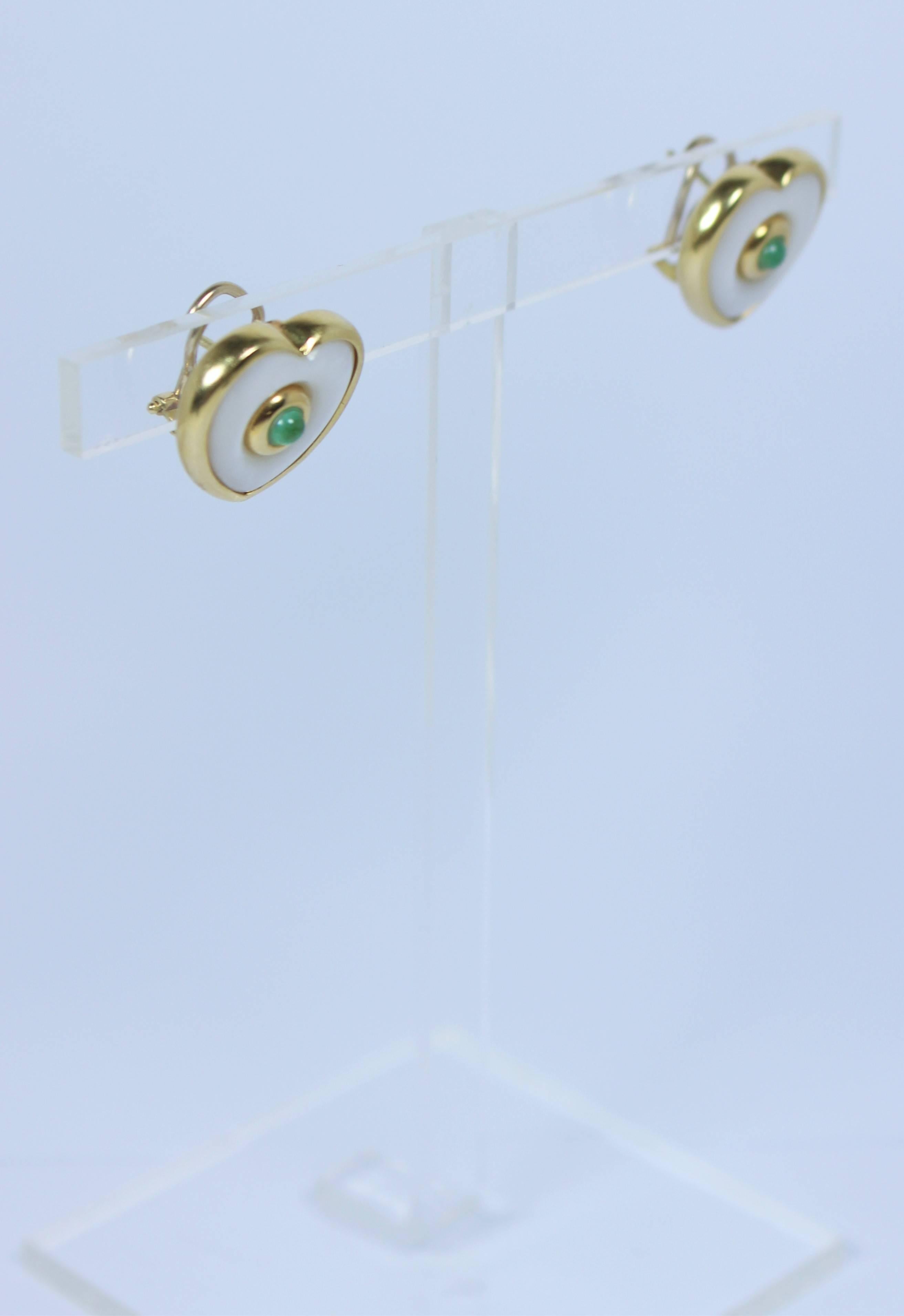 Pearl Cabochon Emerald Gold Earrings  For Sale 1