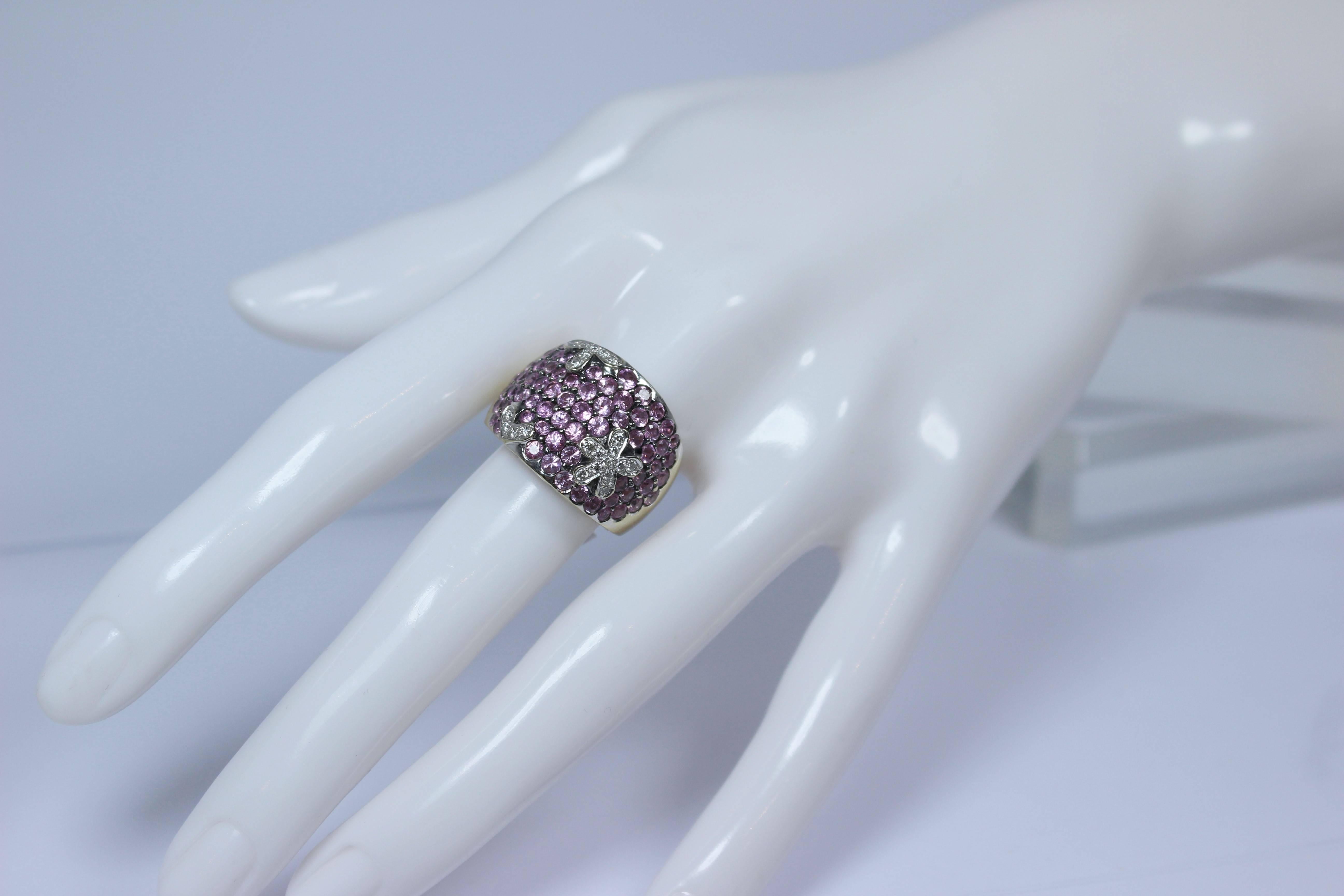 Brilliant Cut Cristina Ferrare Pave Pink Tourmaline and Diamond Gold Ring and Earring Set