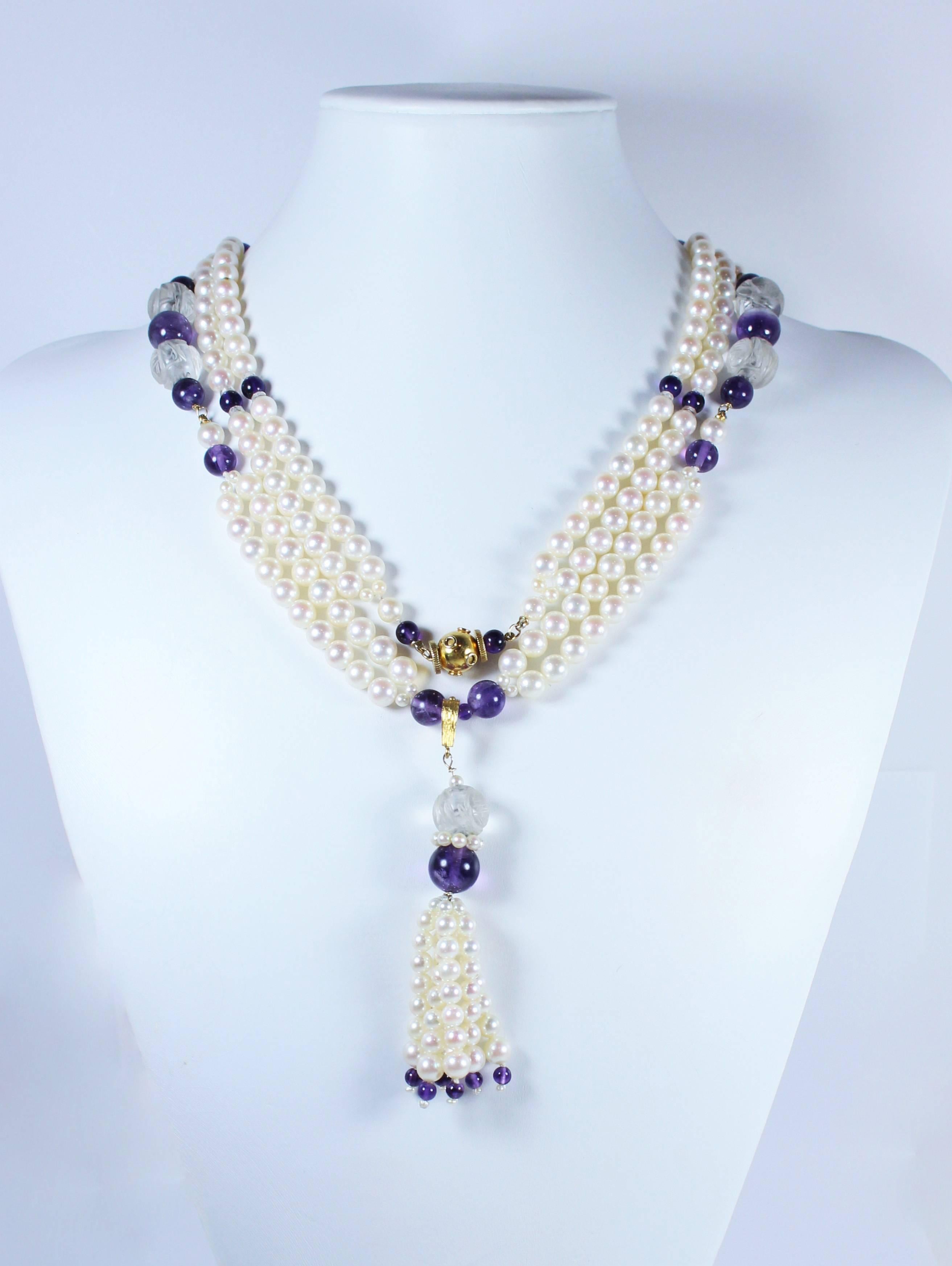 Art Deco Pearl Cut Crystal Amethyst Gold Tassel and Necklace