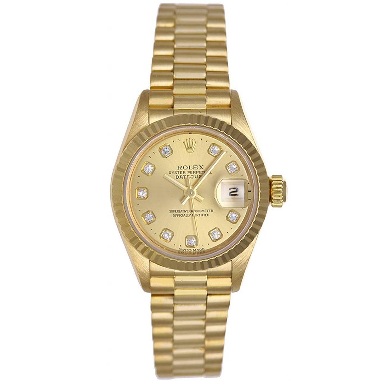 Rolex Ladies Yellow Gold Diamond President Automatic Wristwatch Model 69178