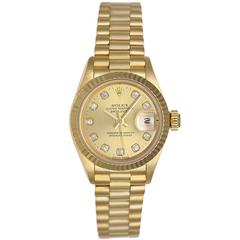 Vintage Rolex Ladies Yellow Gold Diamond President Automatic Wristwatch Model 69178