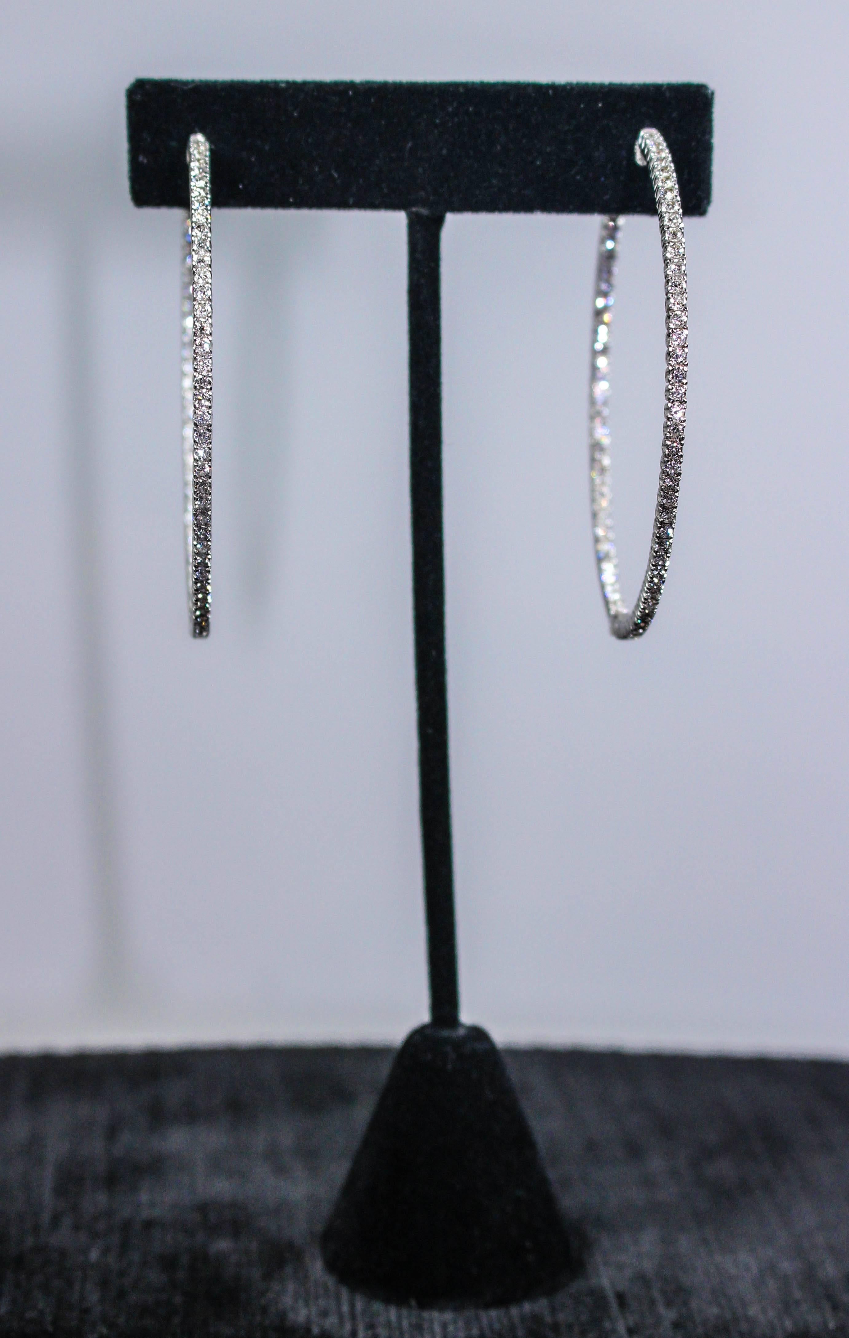 Women's 3.11 Carat Diamond Gold Hoop Earrings For Sale