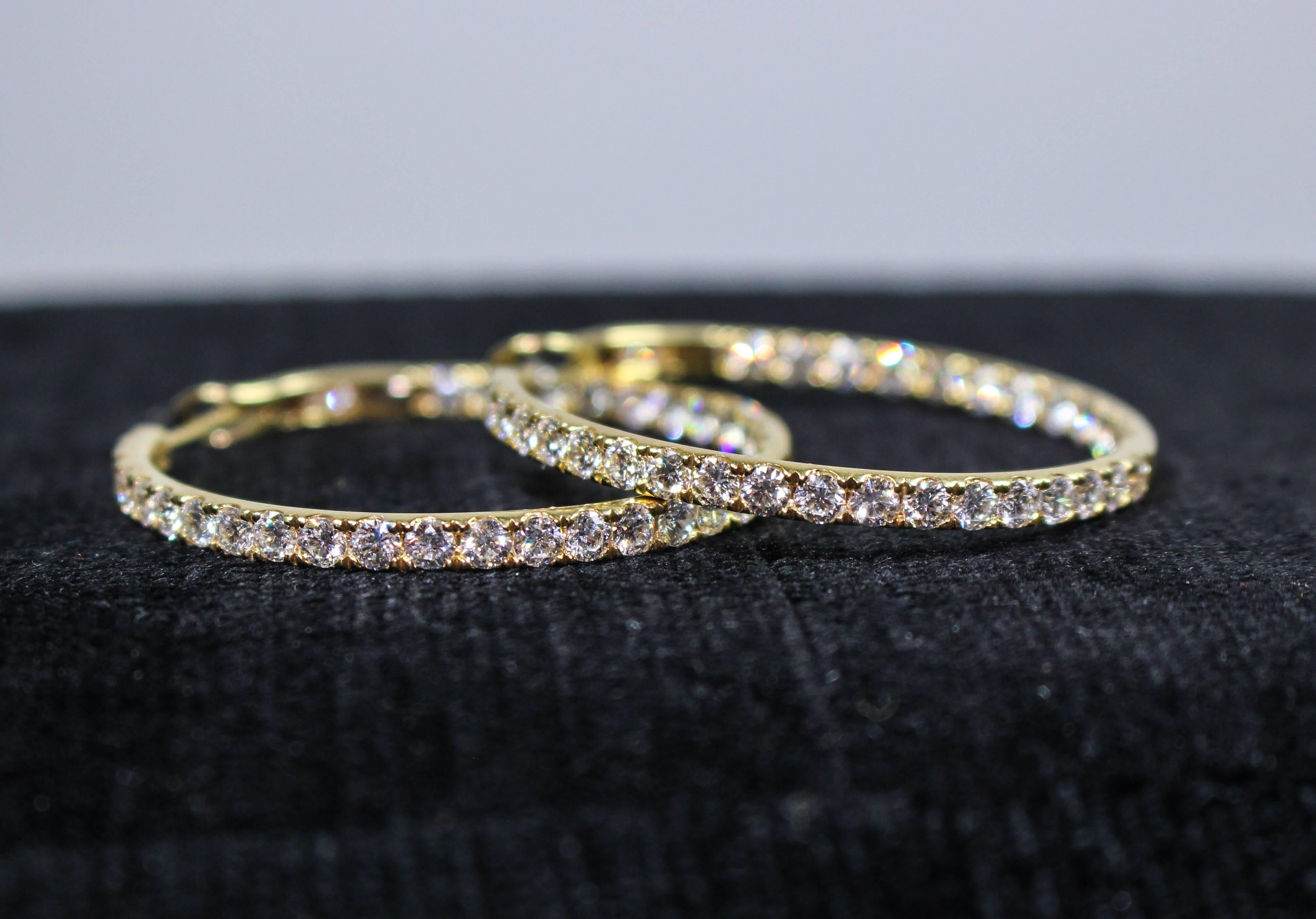 Women's Diamond Gold Hoop Earrings For Sale