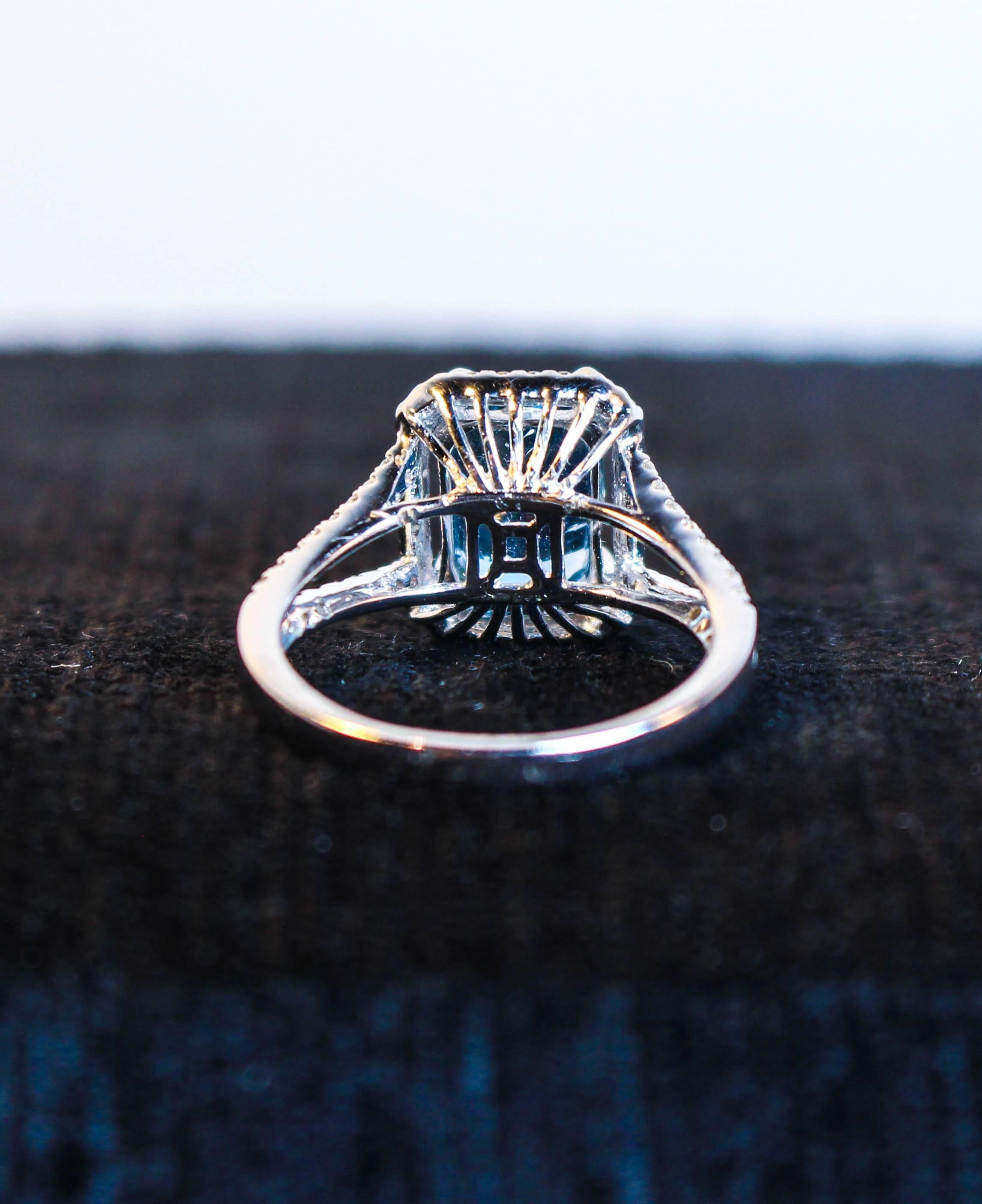  2.47 Carat Aquamarine Pave Diamond Ring For Sale 2