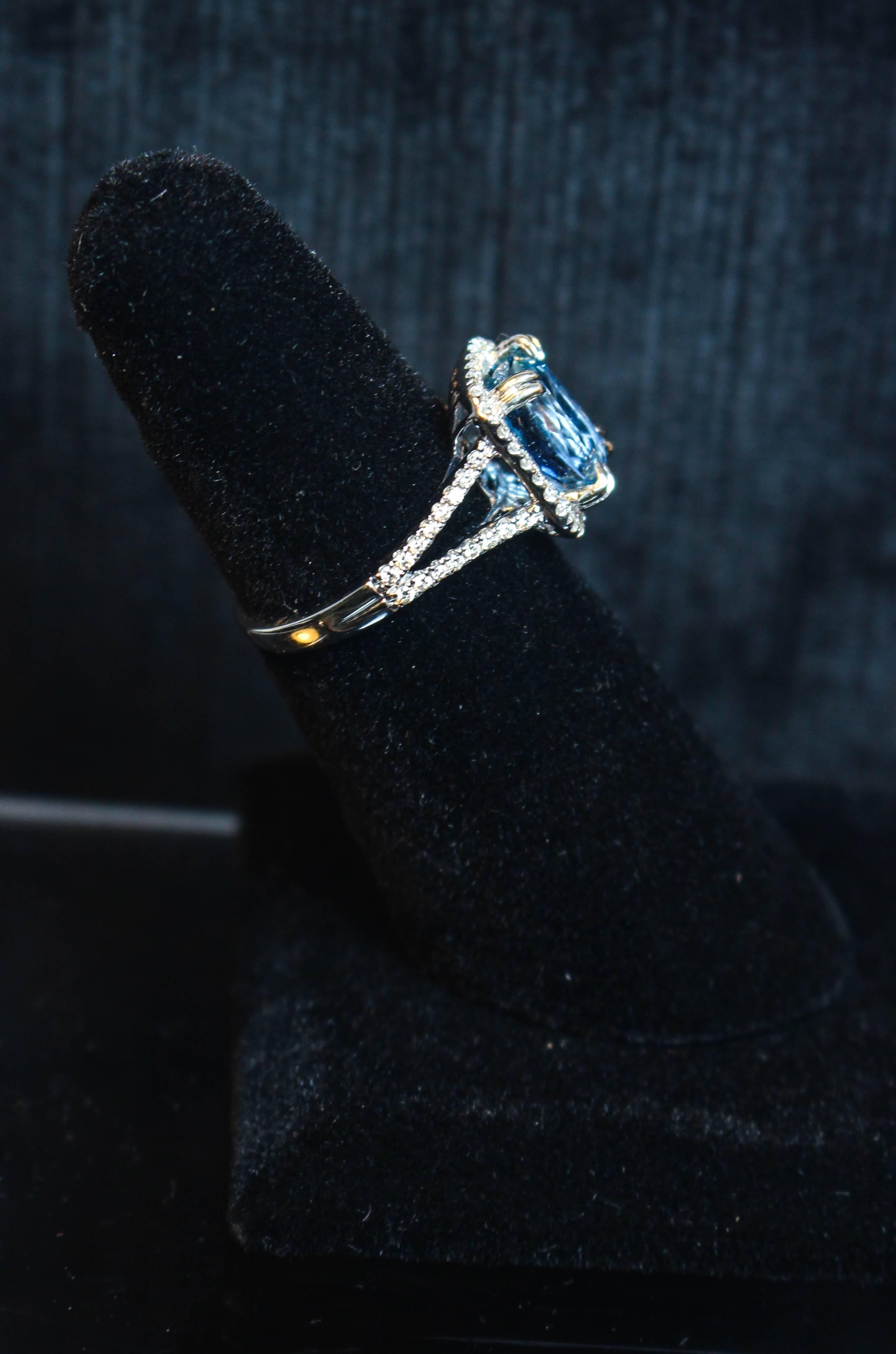  2.47 Carat Aquamarine Pave Diamond Ring For Sale 1