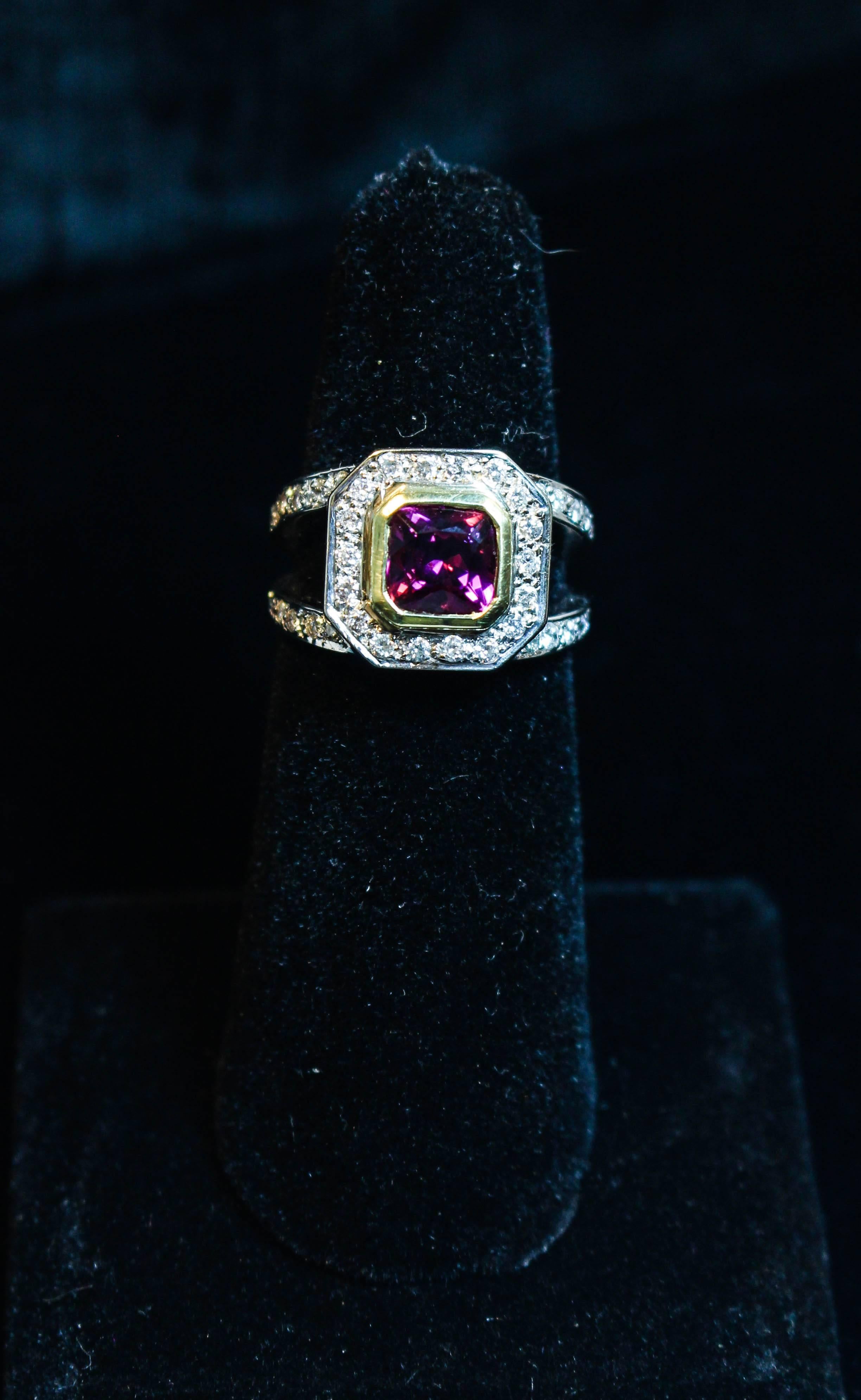 Rubelite and Pave Diamond Cocktail Ring In Excellent Condition For Sale In Los Angeles, CA