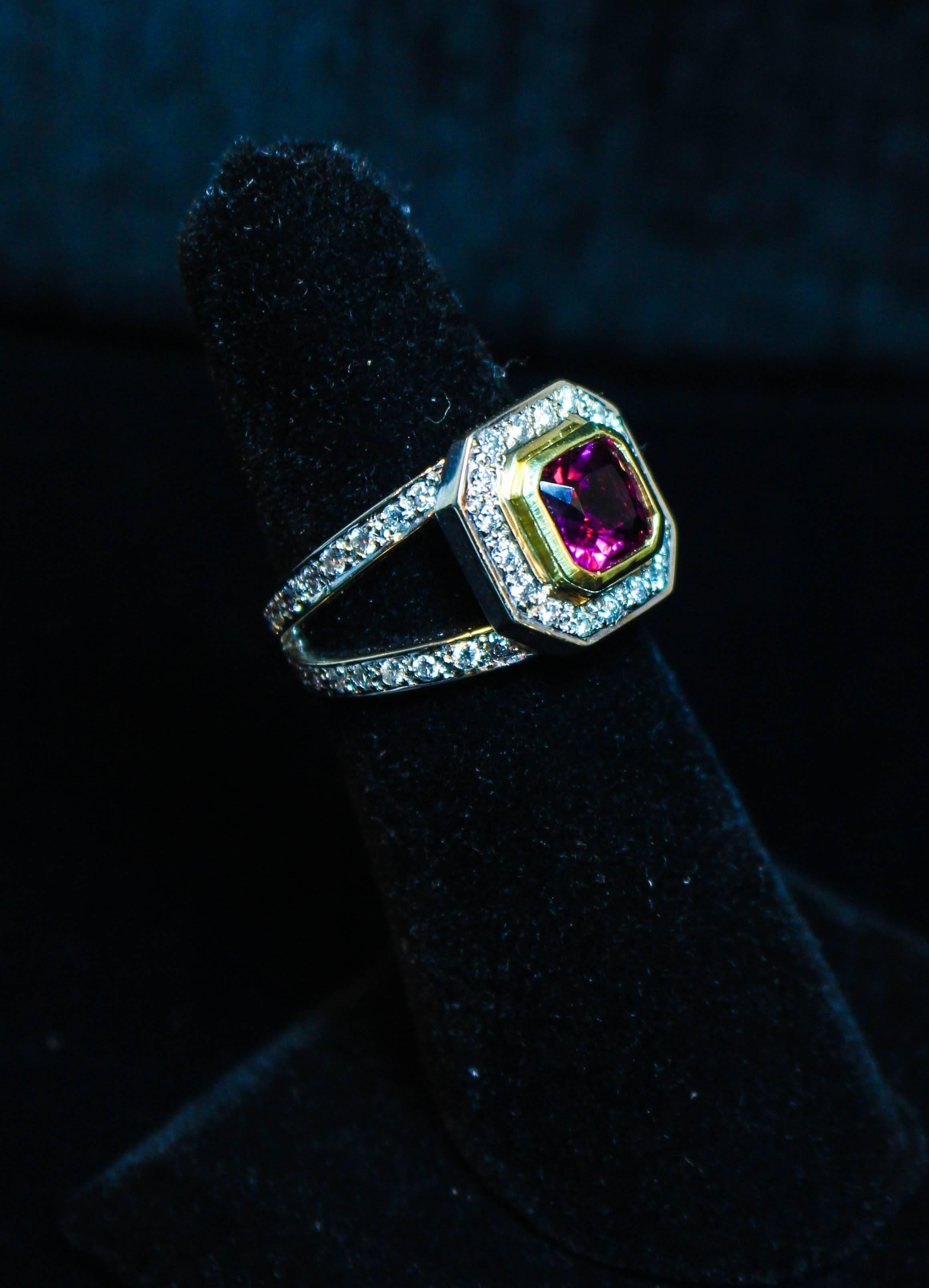 Women's Rubelite and Pave Diamond Cocktail Ring For Sale