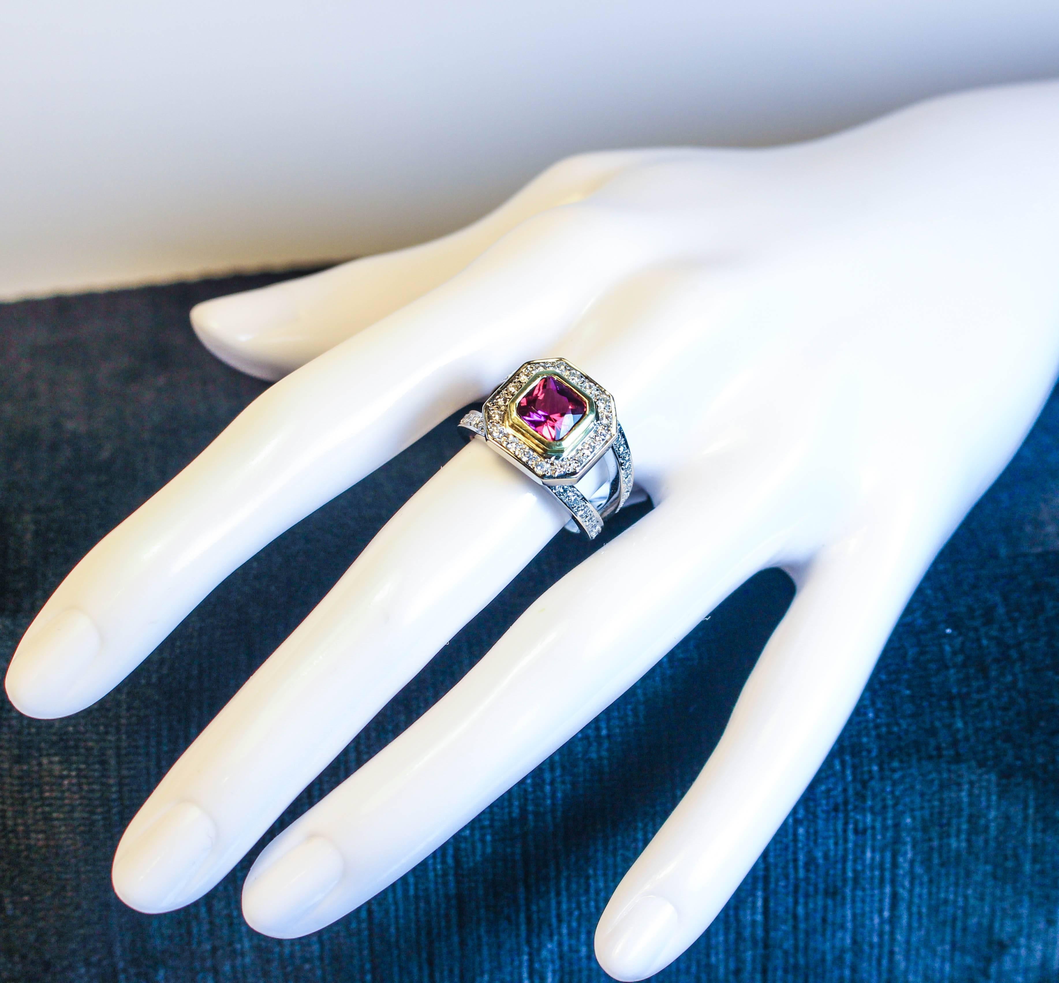 Rubelite and Pave Diamond Cocktail Ring For Sale 1