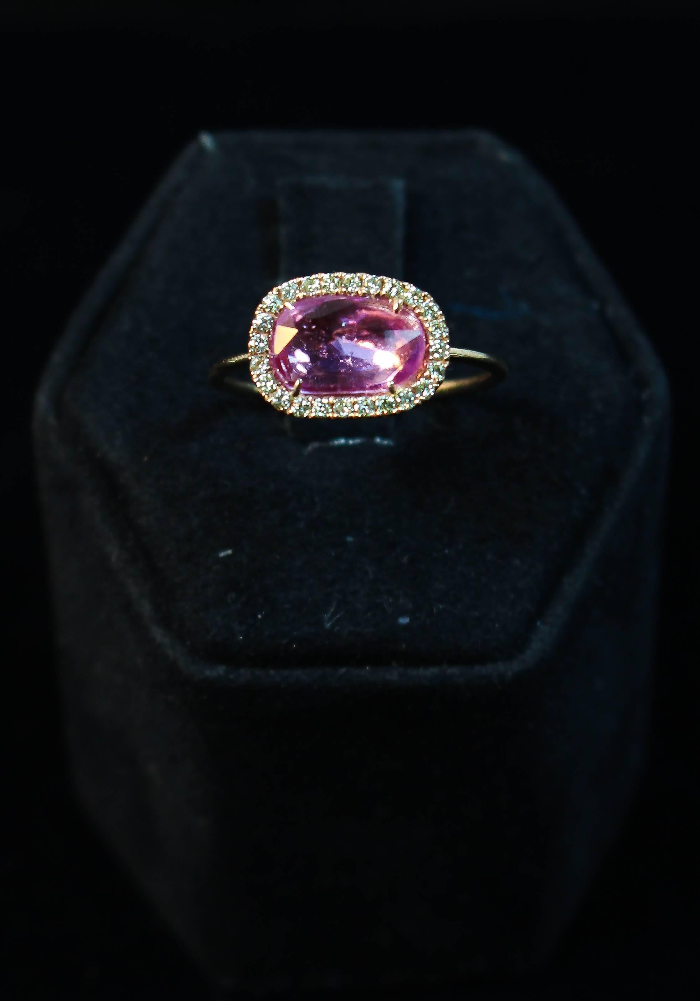 Pink Sapphire Pave Diamond Rose Gold Ring 1
