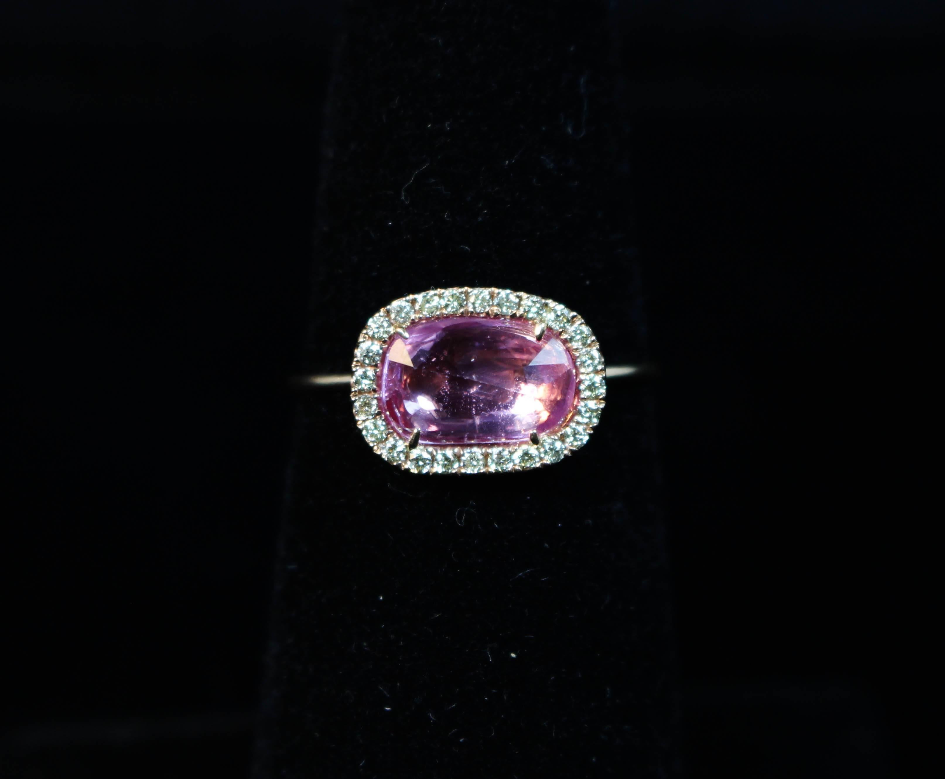 Women's or Men's Pink Sapphire Pave Diamond Rose Gold Ring