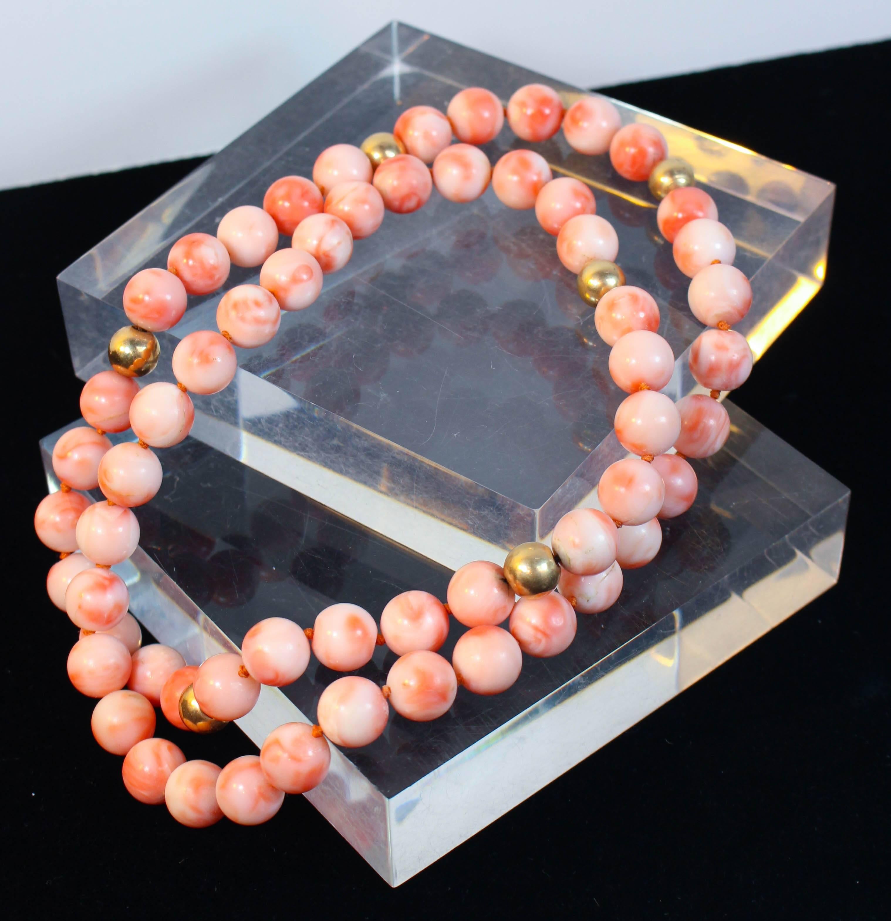 coral and gold bead necklace