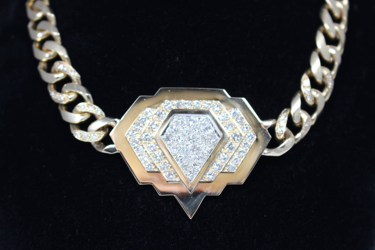 Diamond Gold Motif Link Necklace For Sale 2