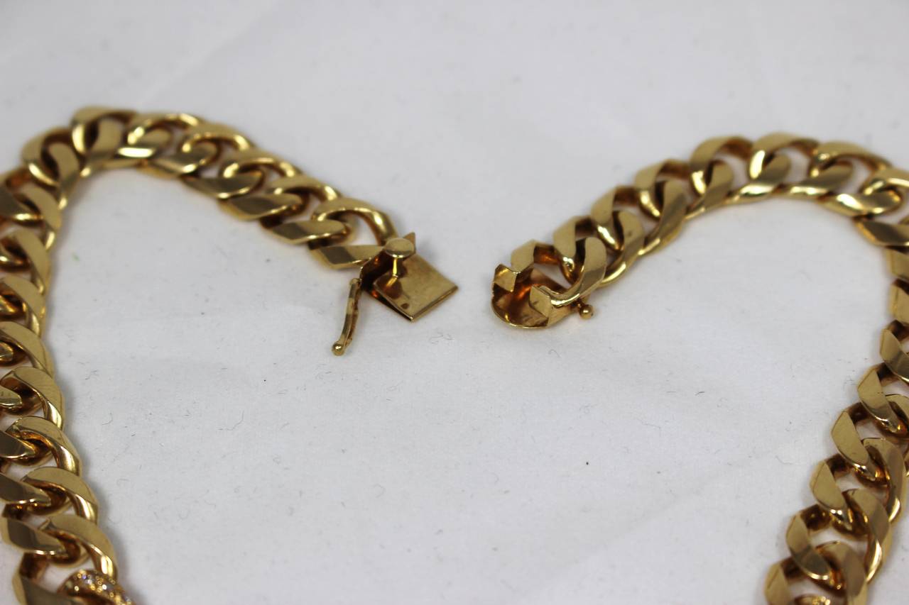 Diamond Gold Motif Link Necklace For Sale 5