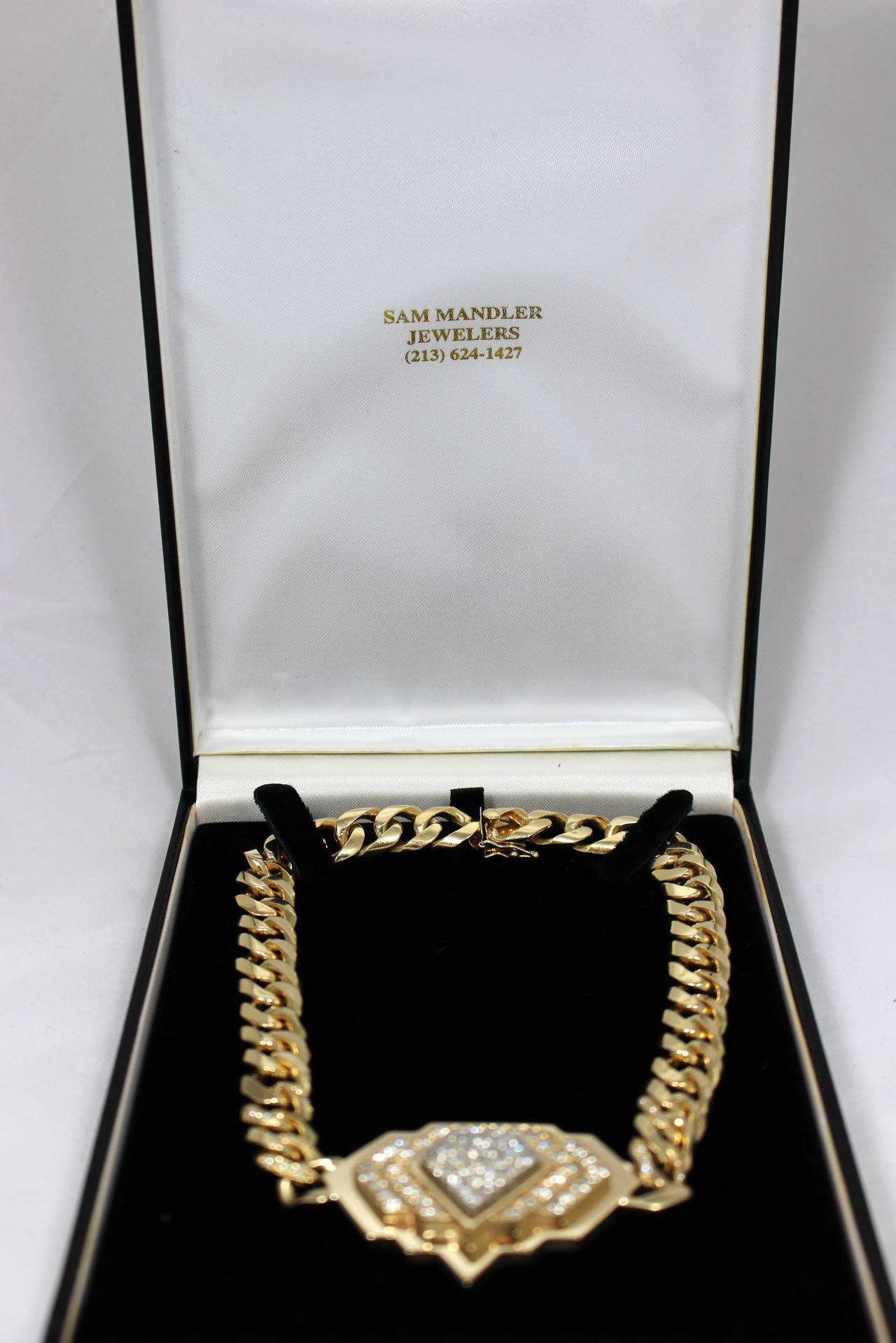 Diamond Gold Motif Link Necklace For Sale 3