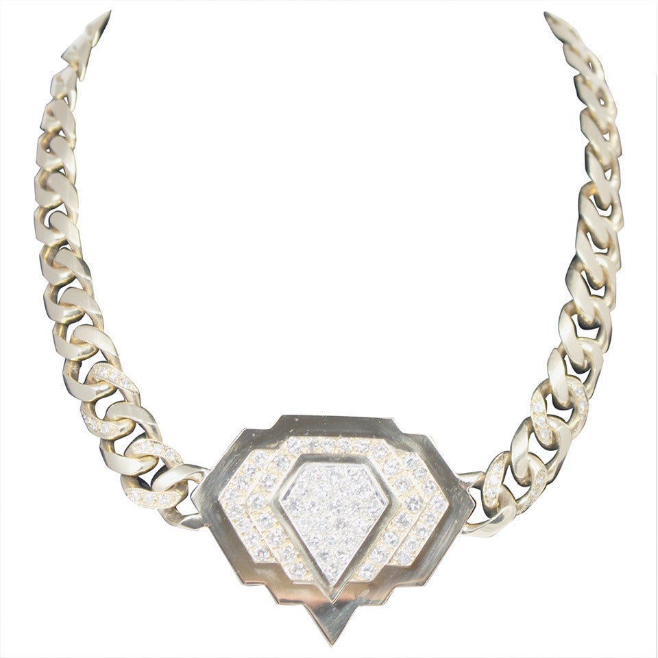 Diamond Gold Motif Link Necklace