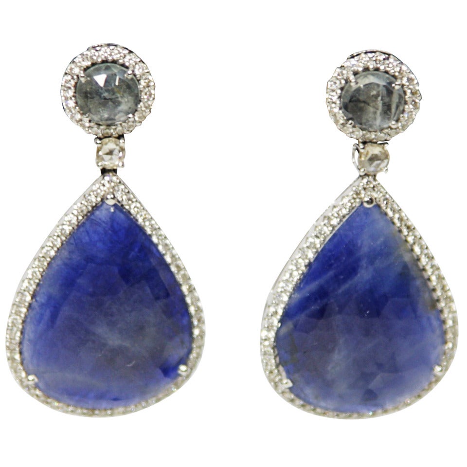 Sapphire Diamond Gold Drop Earrings