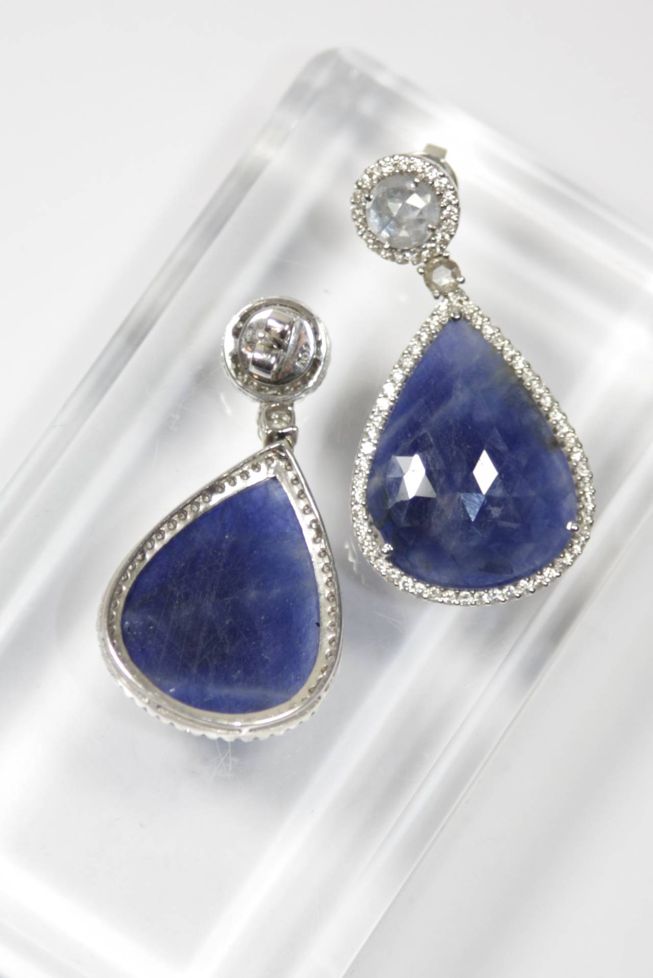 Women's Sapphire Diamond Gold Drop Earrings