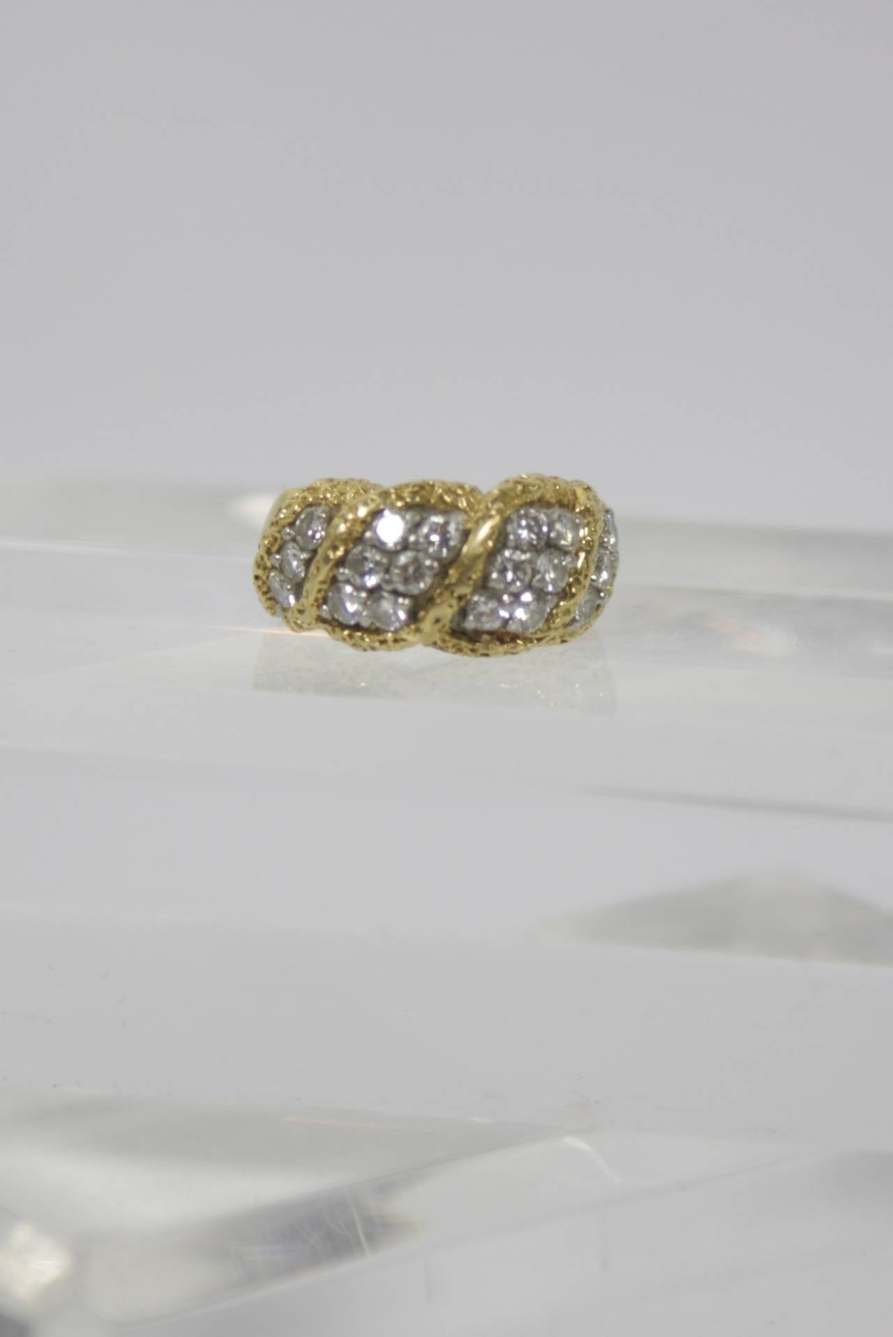 Brilliant Cut Diamond Textured Gold Ring For Sale 3