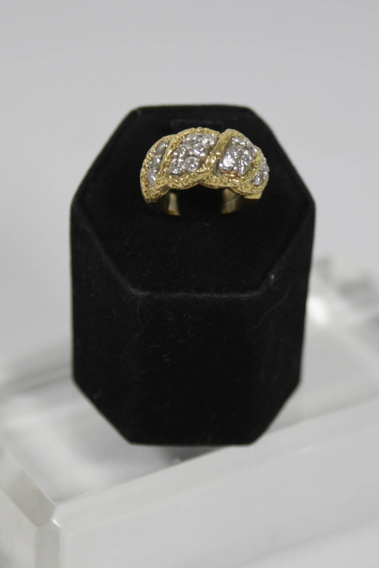 Brilliant Cut Diamond Textured Gold Ring In Excellent Condition For Sale In Los Angeles, CA