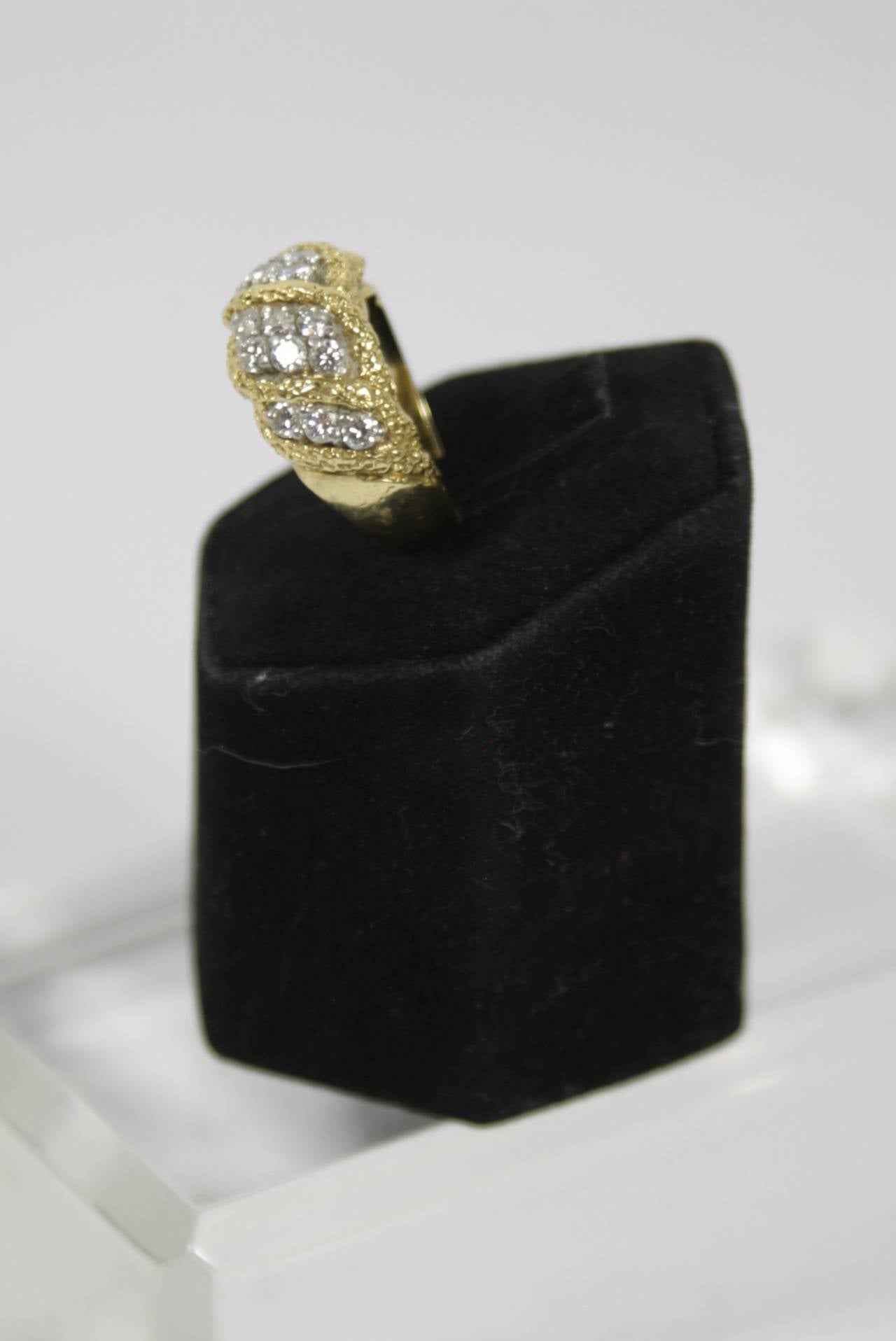 Brilliant Cut Diamond Textured Gold Ring For Sale 1