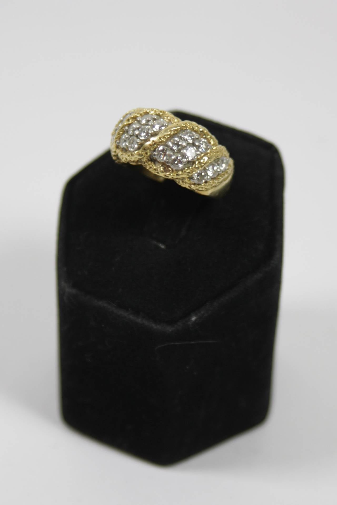 Brilliant Cut Diamond Textured Gold Ring For Sale 2