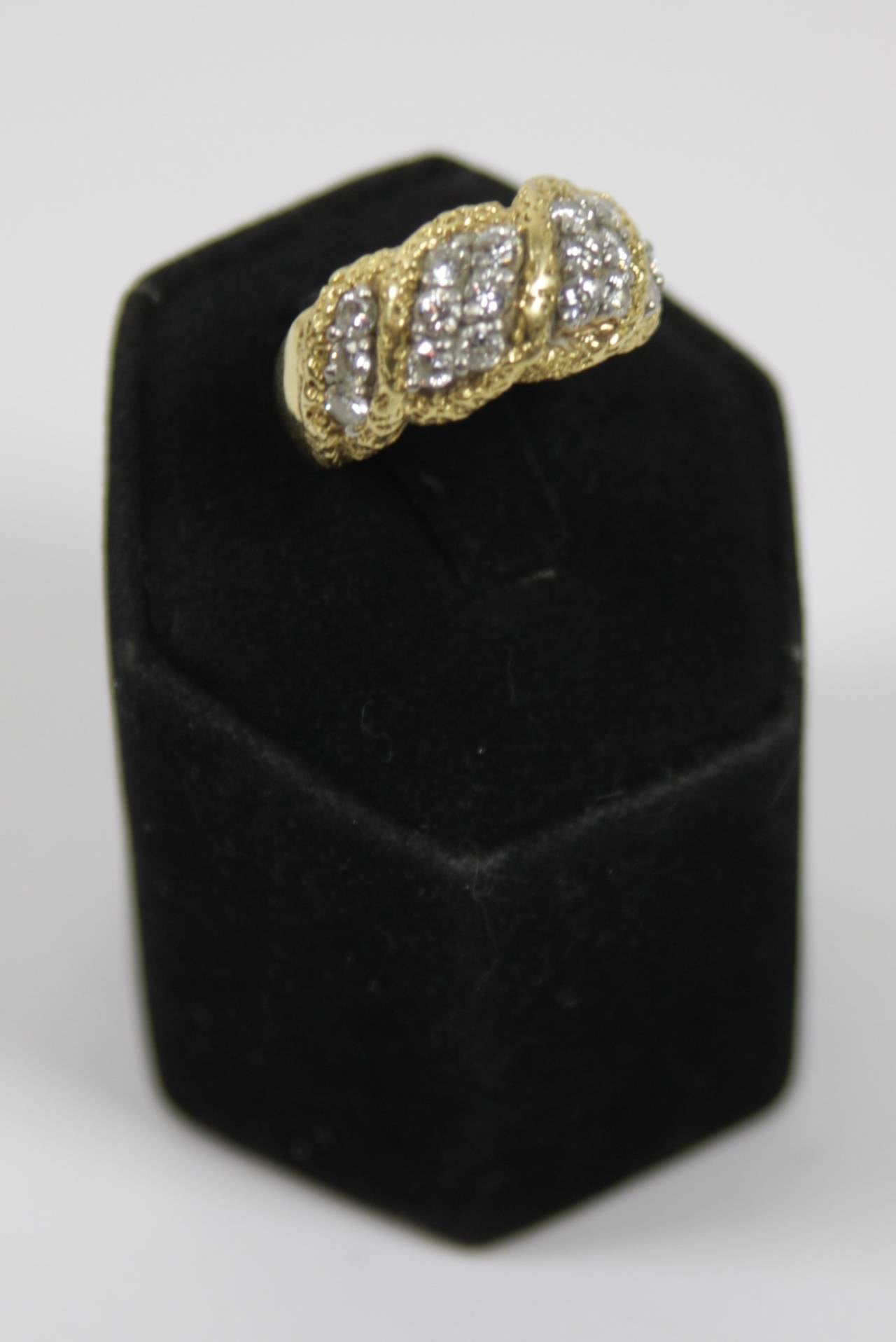 Women's Brilliant Cut Diamond Textured Gold Ring For Sale