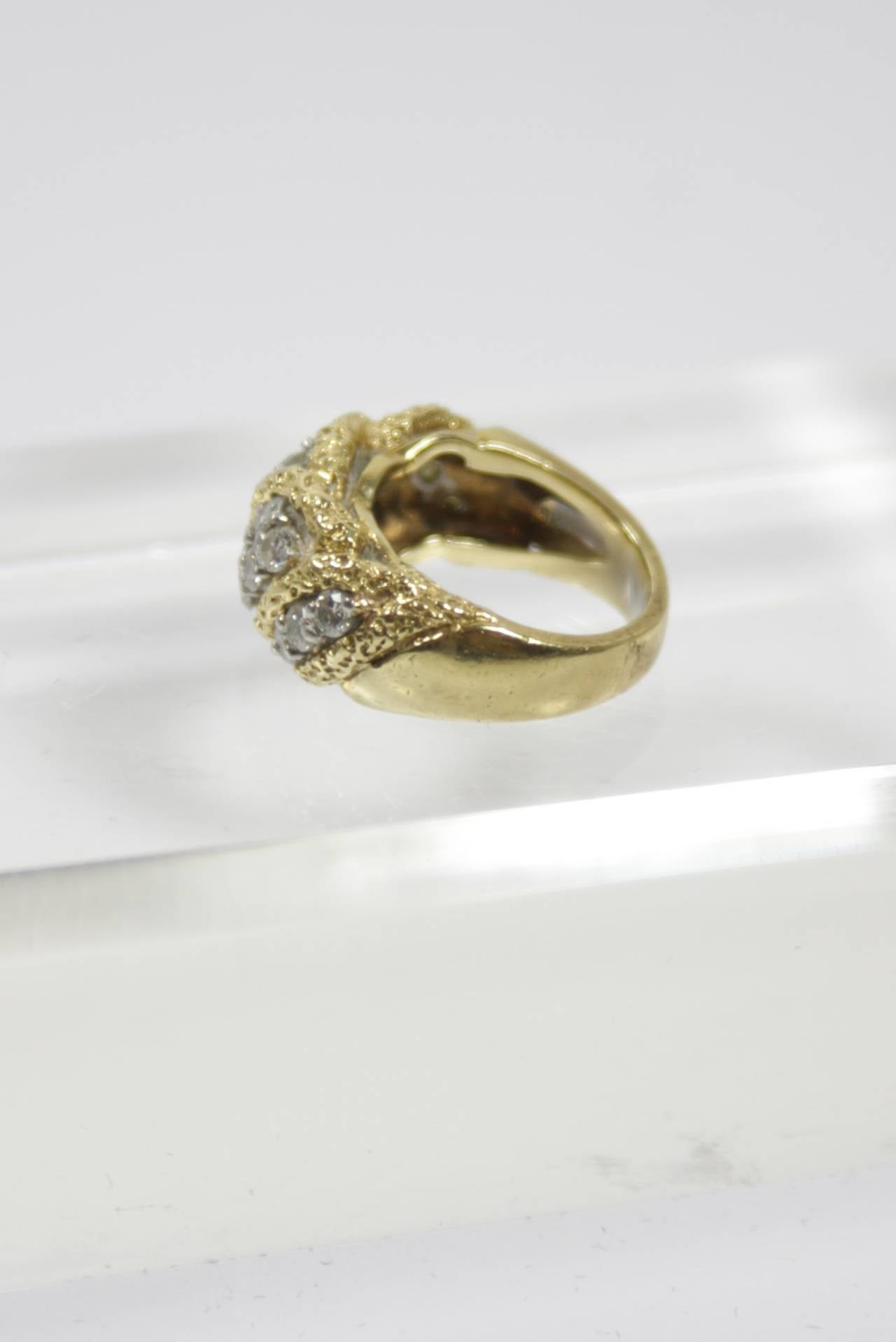 Brilliant Cut Diamond Textured Gold Ring For Sale 4