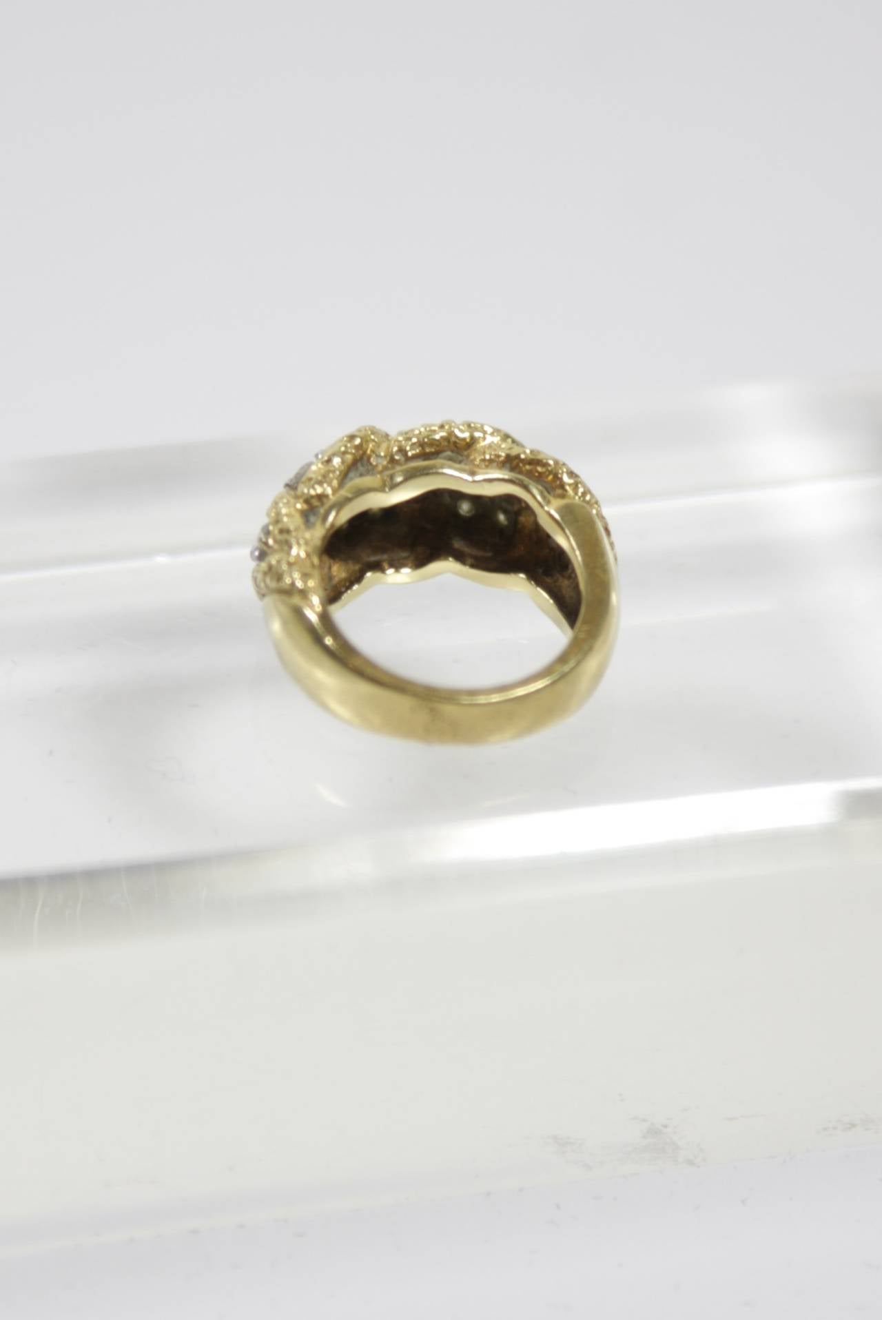 Brilliant Cut Diamond Textured Gold Ring For Sale 6