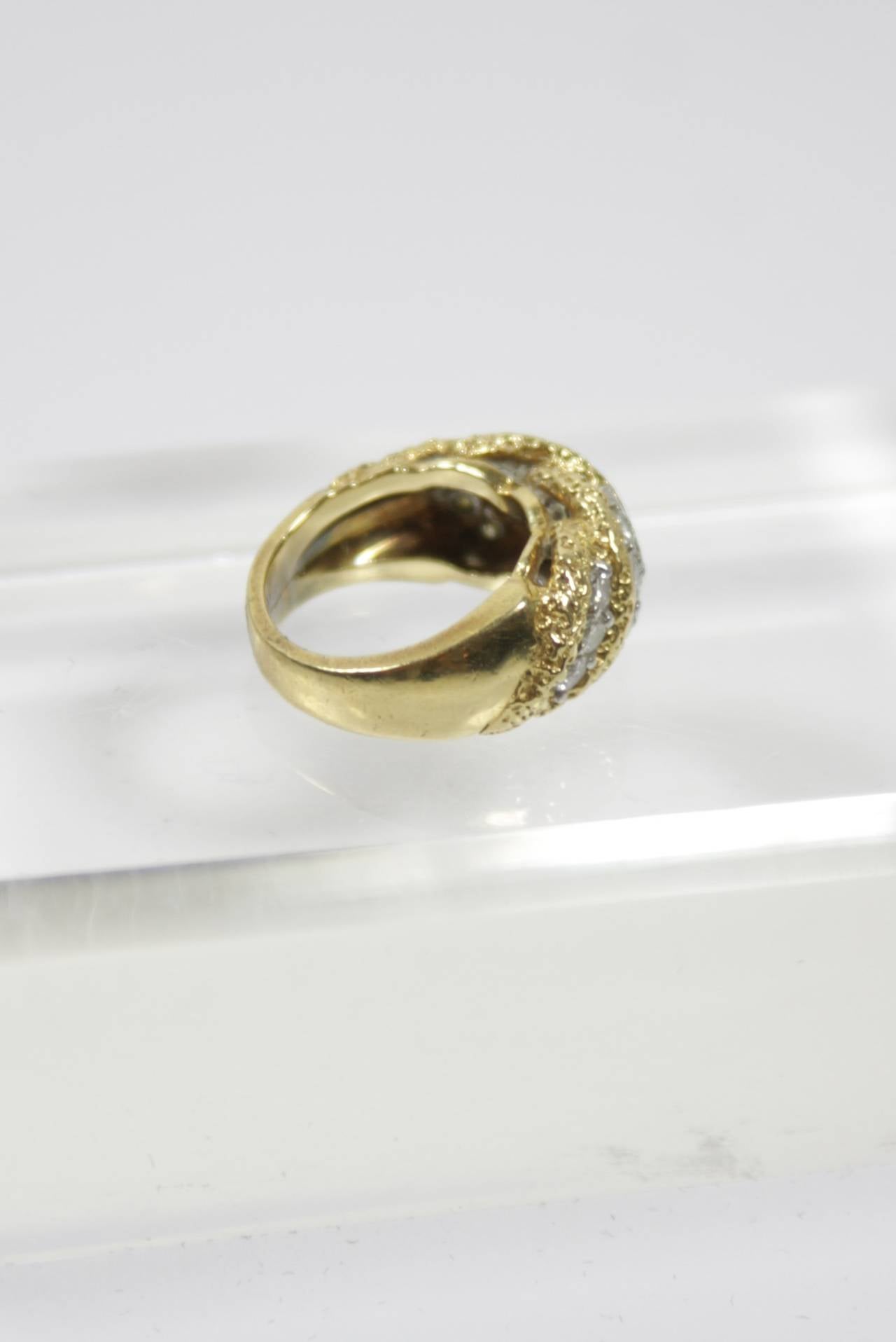 Brilliant Cut Diamond Textured Gold Ring For Sale 5