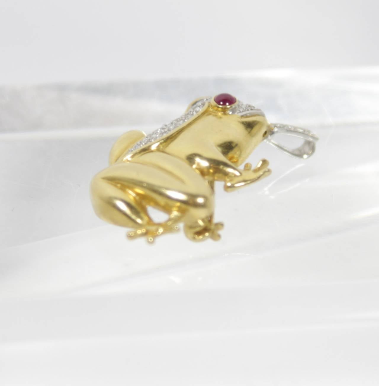Cabochon Ruby Diamond Gold Frog Pendant 1