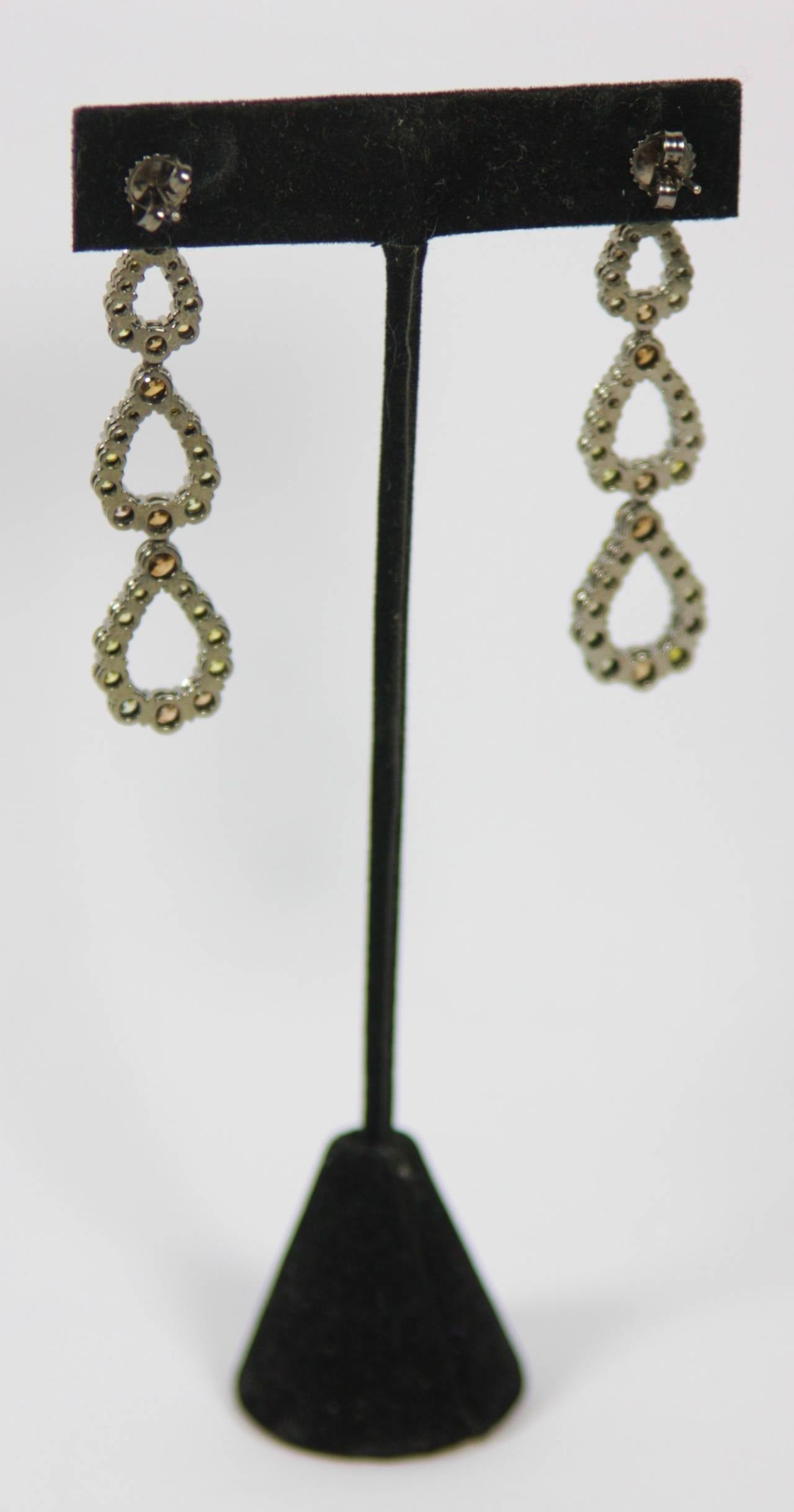 Black Rhodium Fancy Color Diamond Gold Drop Earrings For Sale 1