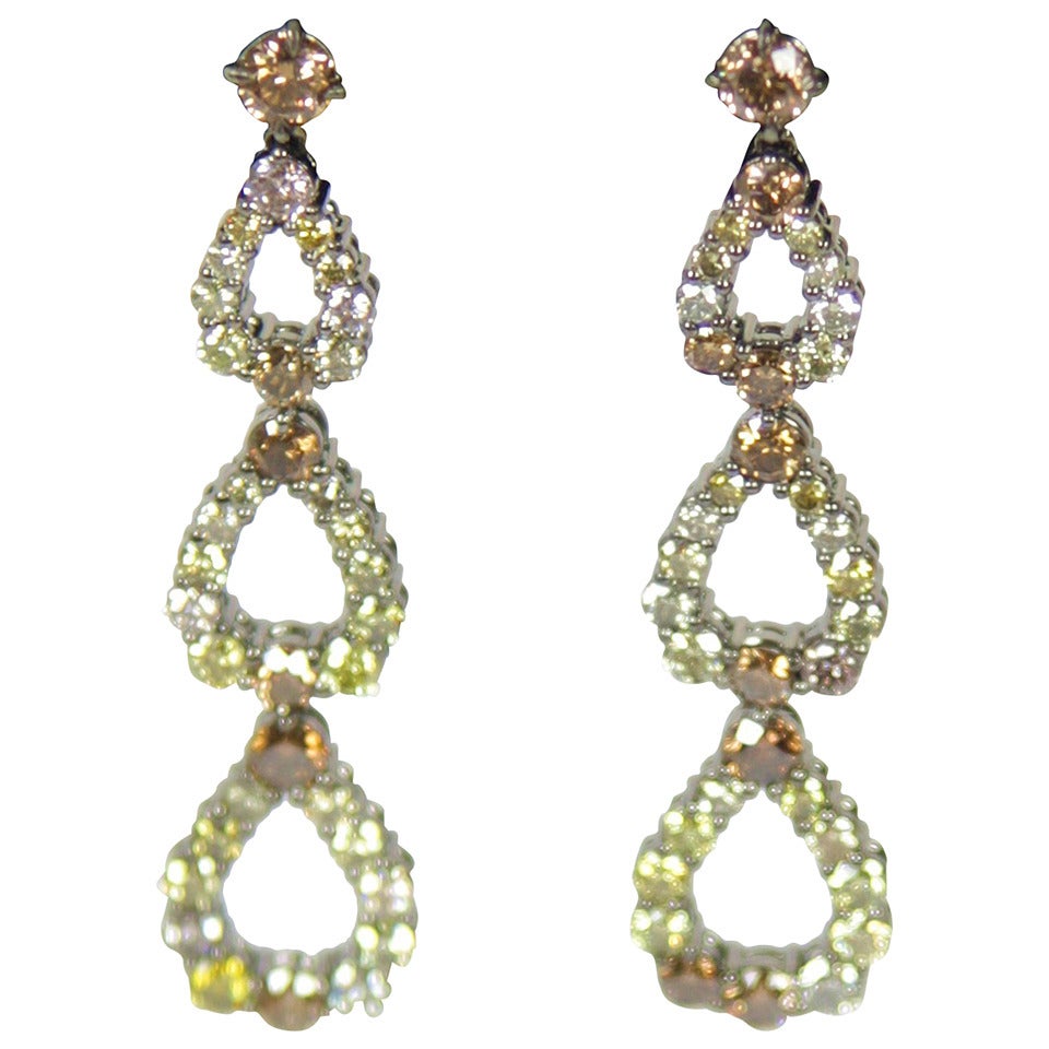 Black Rhodium Fancy Color Diamond Gold Drop Earrings