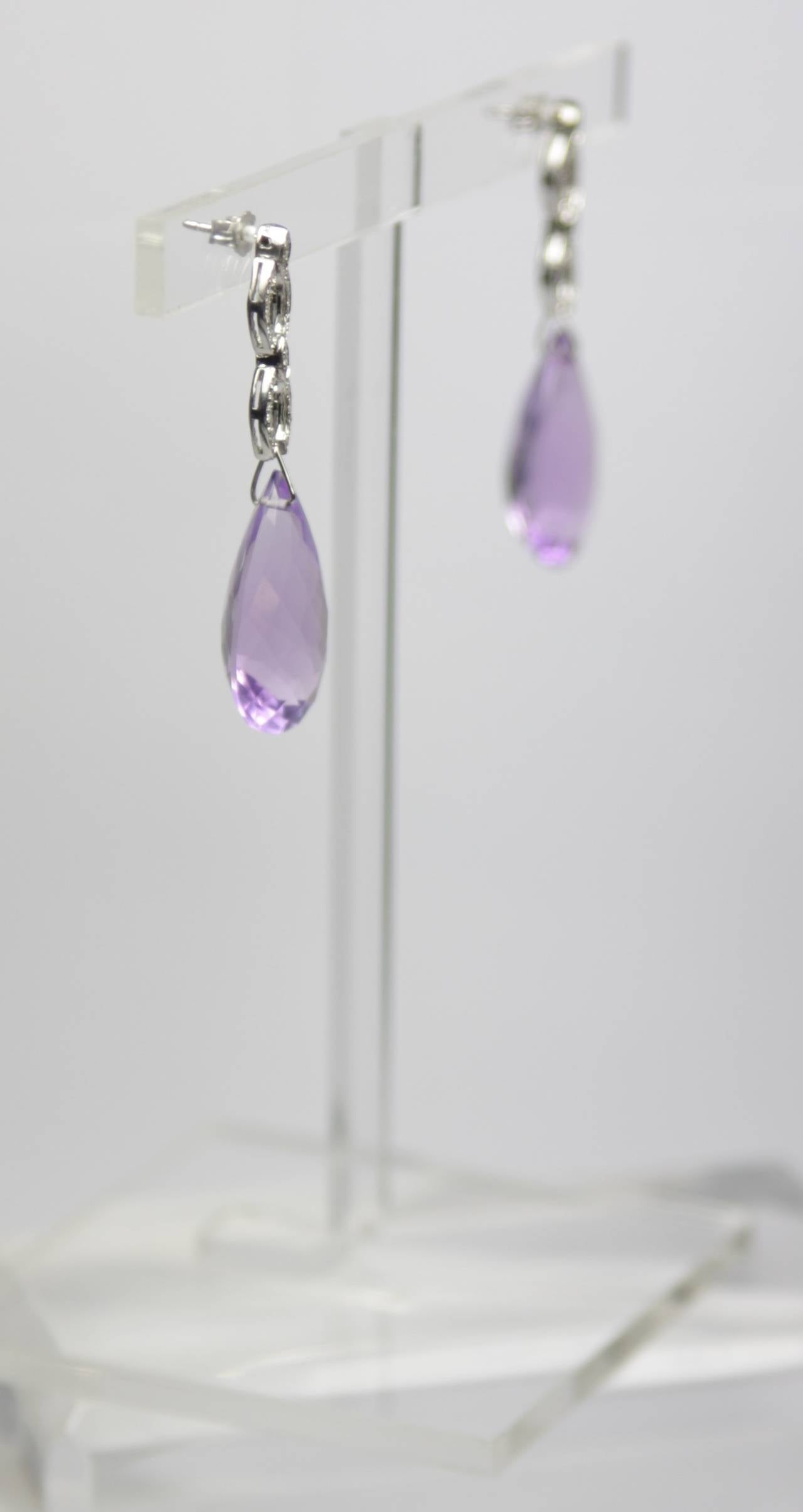 32.97 Carats Pear Shaped Amethyst Gold Drop Earrings 2