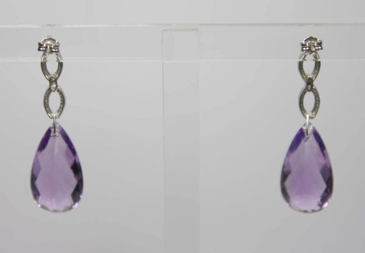 32.97 Carats Pear Shaped Amethyst Gold Drop Earrings at 1stdibs