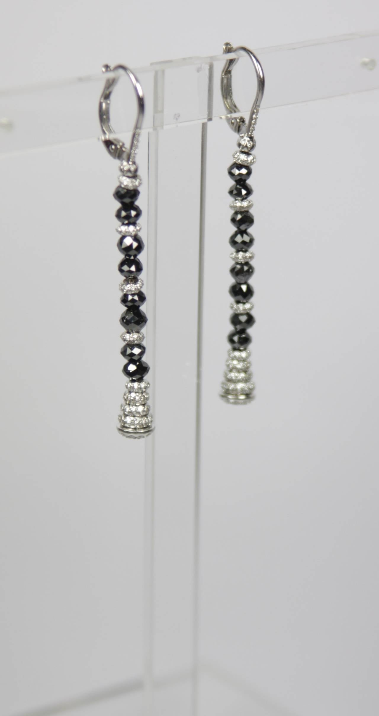 Black and White Diamond Gold Dangle Earrings For Sale 2