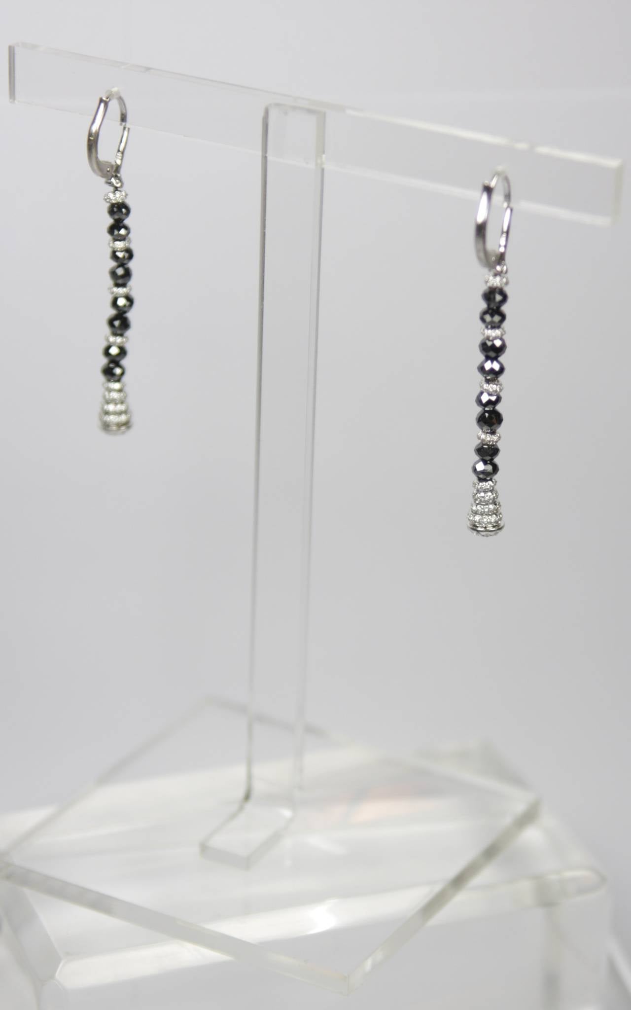 Black and White Diamond Gold Dangle Earrings For Sale 1