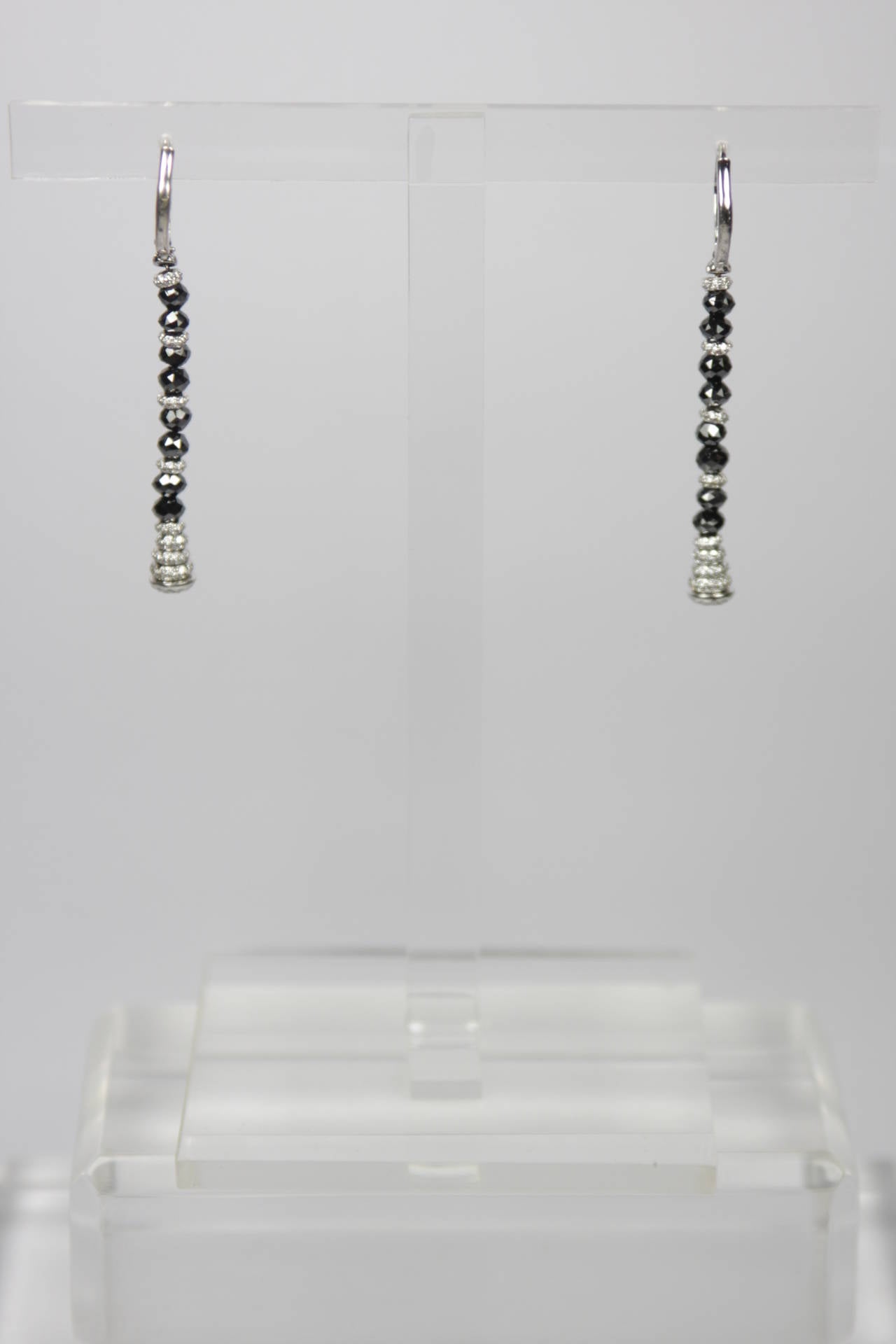 Black and White Diamond Gold Dangle Earrings For Sale 4