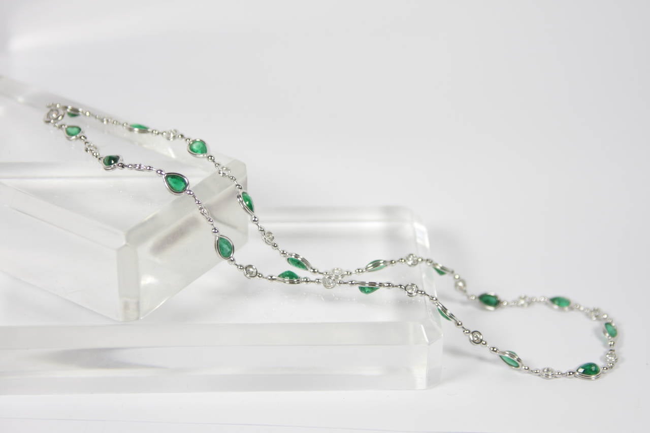 Emerald Diamond Platinum Necklace 4