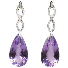 32.97 Carats Pear Shaped Amethyst Gold Drop Earrings