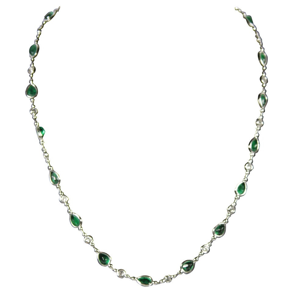 Emerald Diamond Platinum Necklace