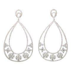 Diamond Gold Floral Pendant Drop Earrings