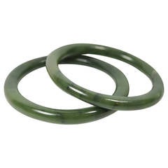 Pair of  Deep  Green Jade Bracelets