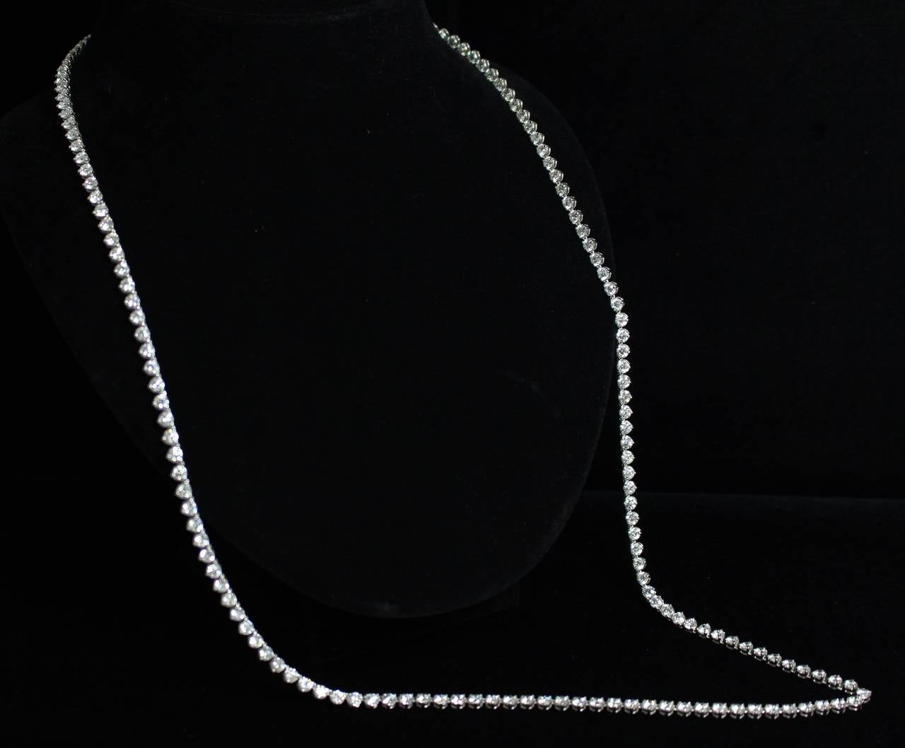 Women's Opera Length Diamond White Gold Necklace Set with 170 Diamonds 33.5 Carats