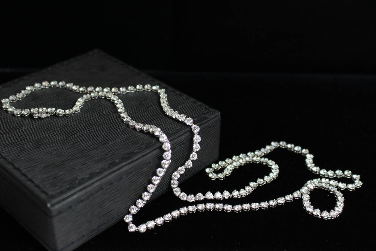 Opera Length Diamond White Gold Necklace Set with 170 Diamonds 33.5 Carats 1